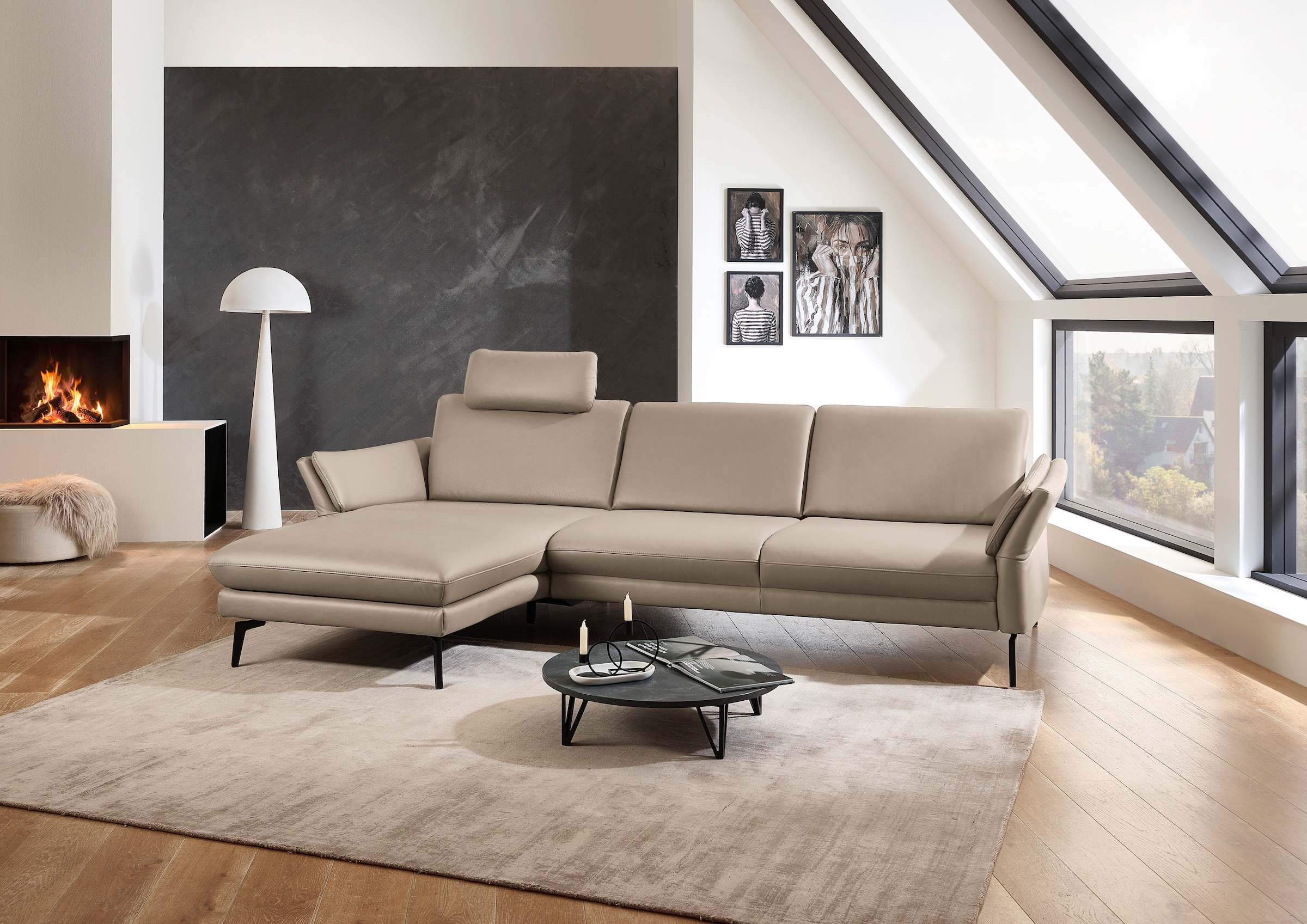 Die PlanBar Ecksofa "PN-EM23050, L-Form, Breite 289 cm, Leder" Optional mit Echtleder-Rücken, Kopfstütze, Sitz- und Armverstellung