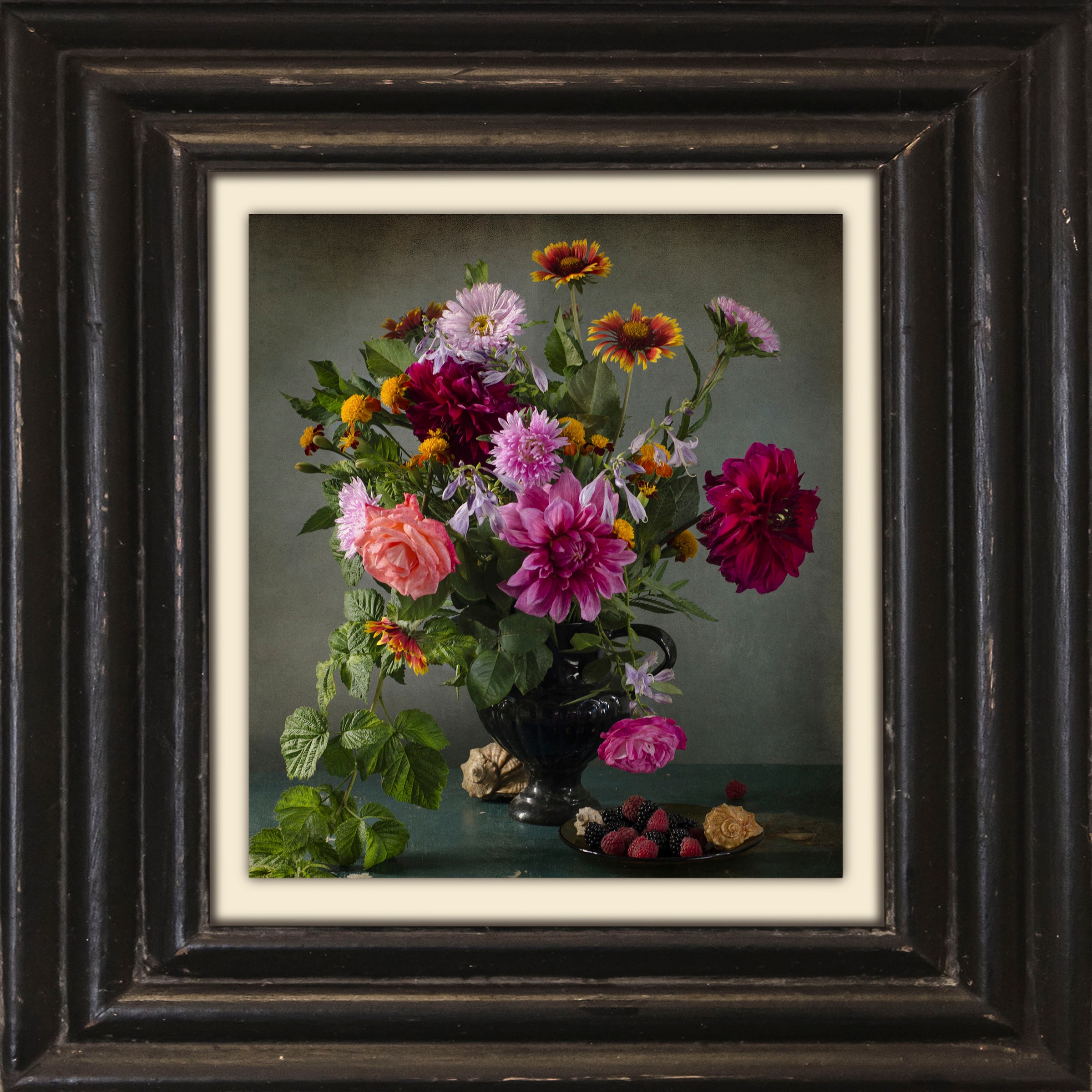 queence Leinwandbild "Blumen" Blumen Blumenbilder Kunst Stillleben Vasen & Töpfe Premium-Leinwandstoff, Handarbeit aus Deutschland, 40x40cm