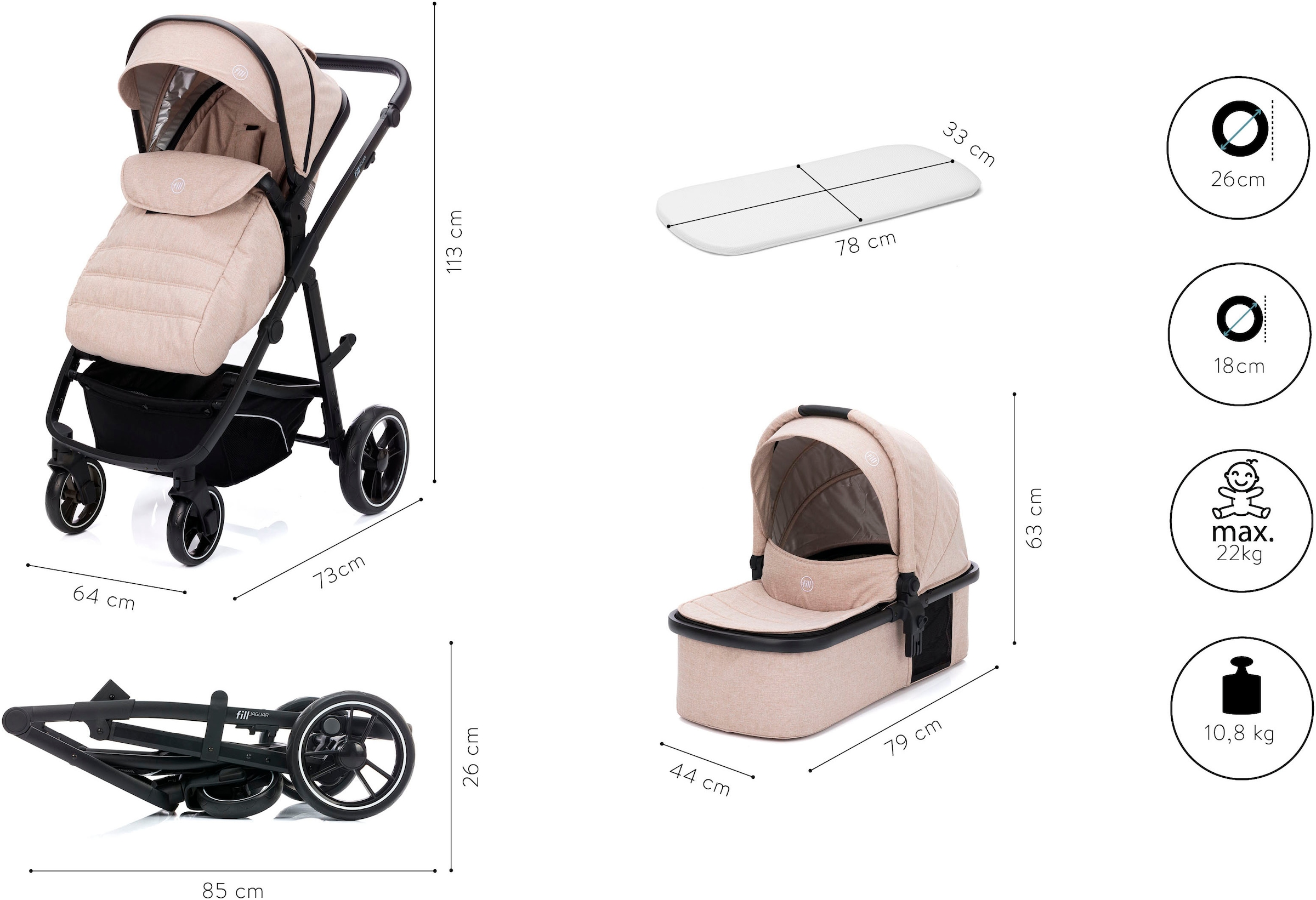 Fillikid Kombi-Kinderwagen »Jaguar«, 22 kg