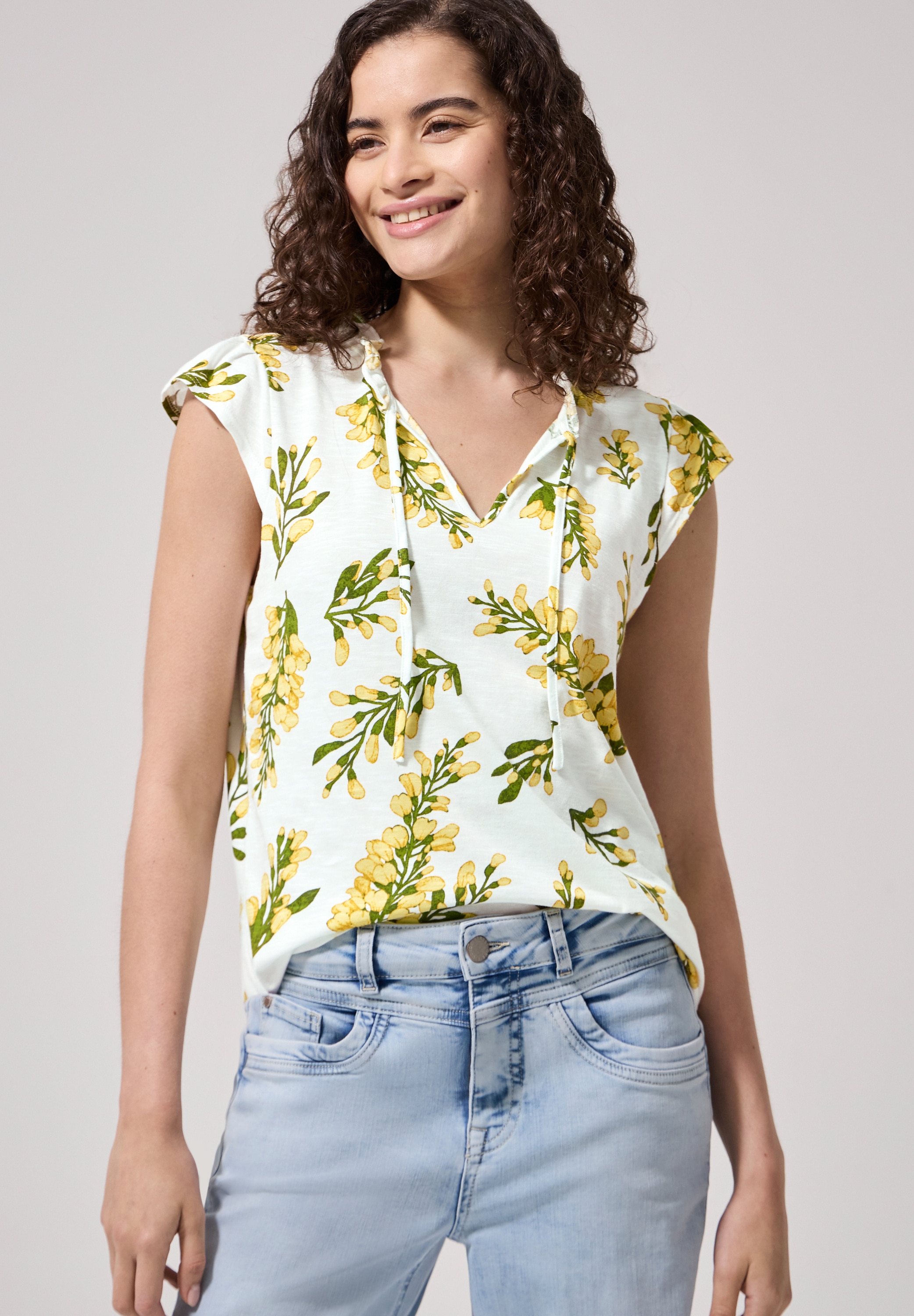 STREET ONE STUDIO Print-Shirt mit geschlitztem Rundhalsausschnitt