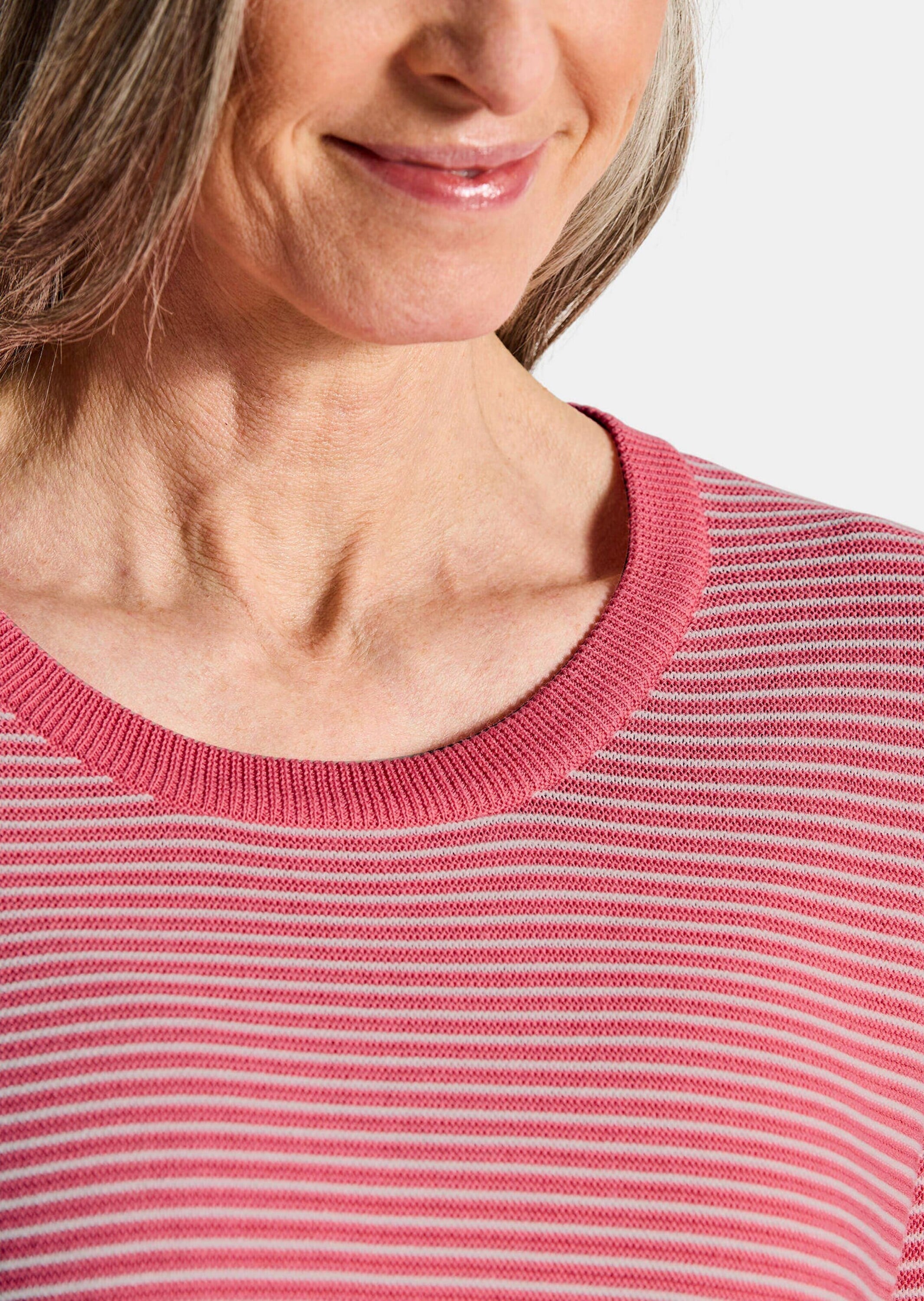 GOLDNER Rundhalspullover »Kurzgröße Halbarm Ringelpullover aus Baumwolle« Rundhalsausschnitt