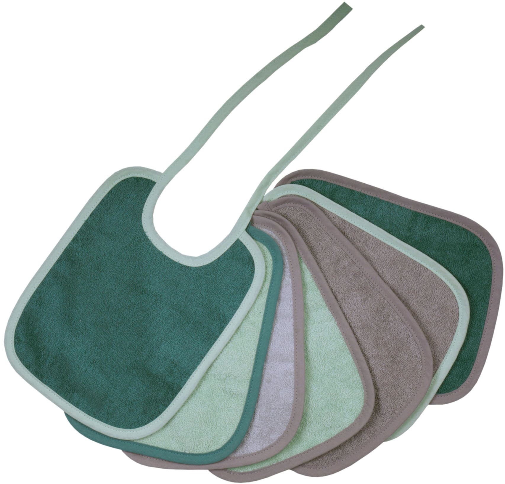 WÖRNER Baby Lätzchen "Bindelätzchen 7er Pack 20x25 cm", grün, Baumwolle, Lätzchen, großes Set, maschinenwaschbar, trocknergeeignet