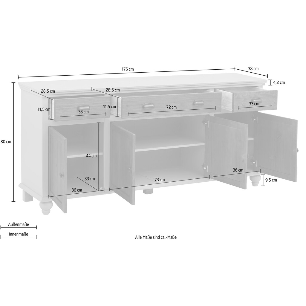 Home affaire Sideboard »Borey«, Höhe 80 cm, Breite 175 cm