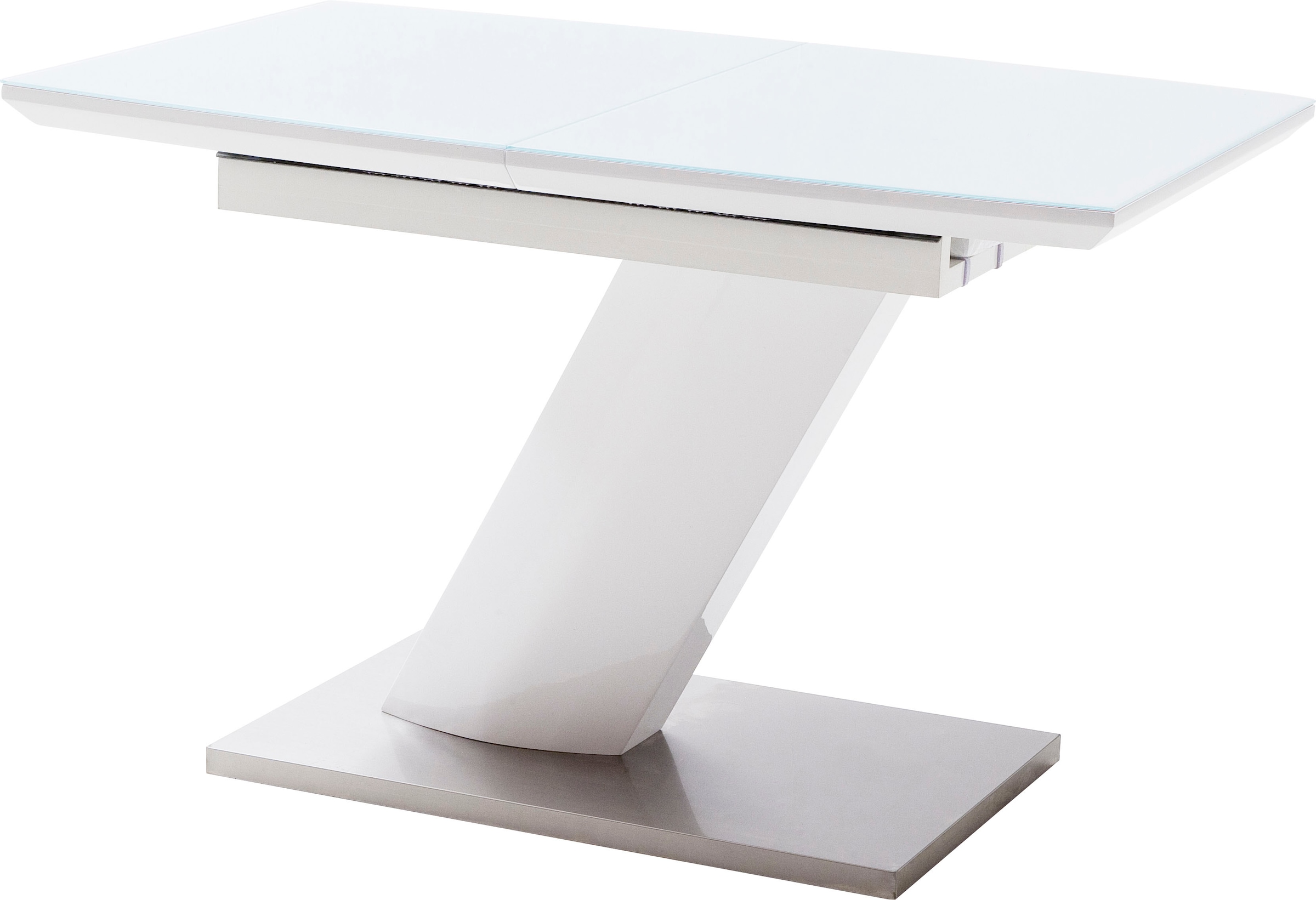 MCA furniture Esstisch »Galina, TOPSELLER!«, (Esstisch, Tisch), Bootsform in weiß mit Synchronauszug vormontiert, Sicherheitsglas