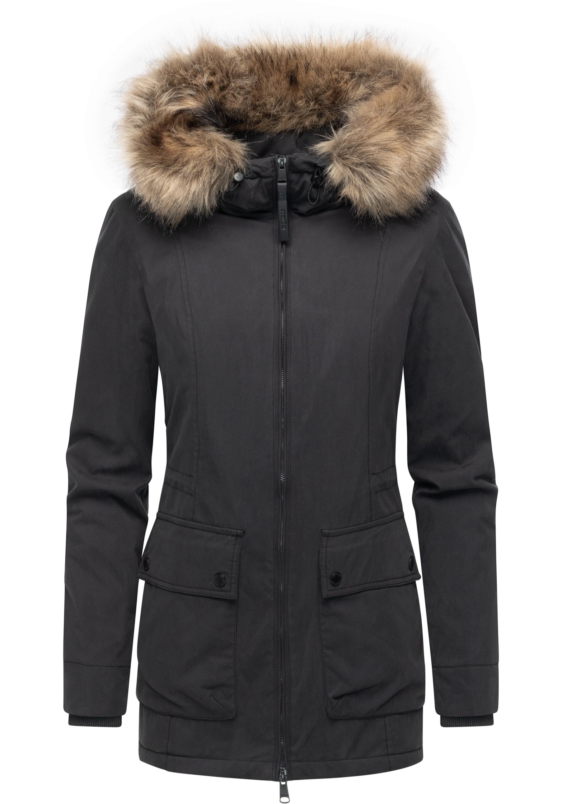 Ragwear Kurzmantel "Monadetta Warm" Kurzer Wintermantel mit Kunstfellbesatz