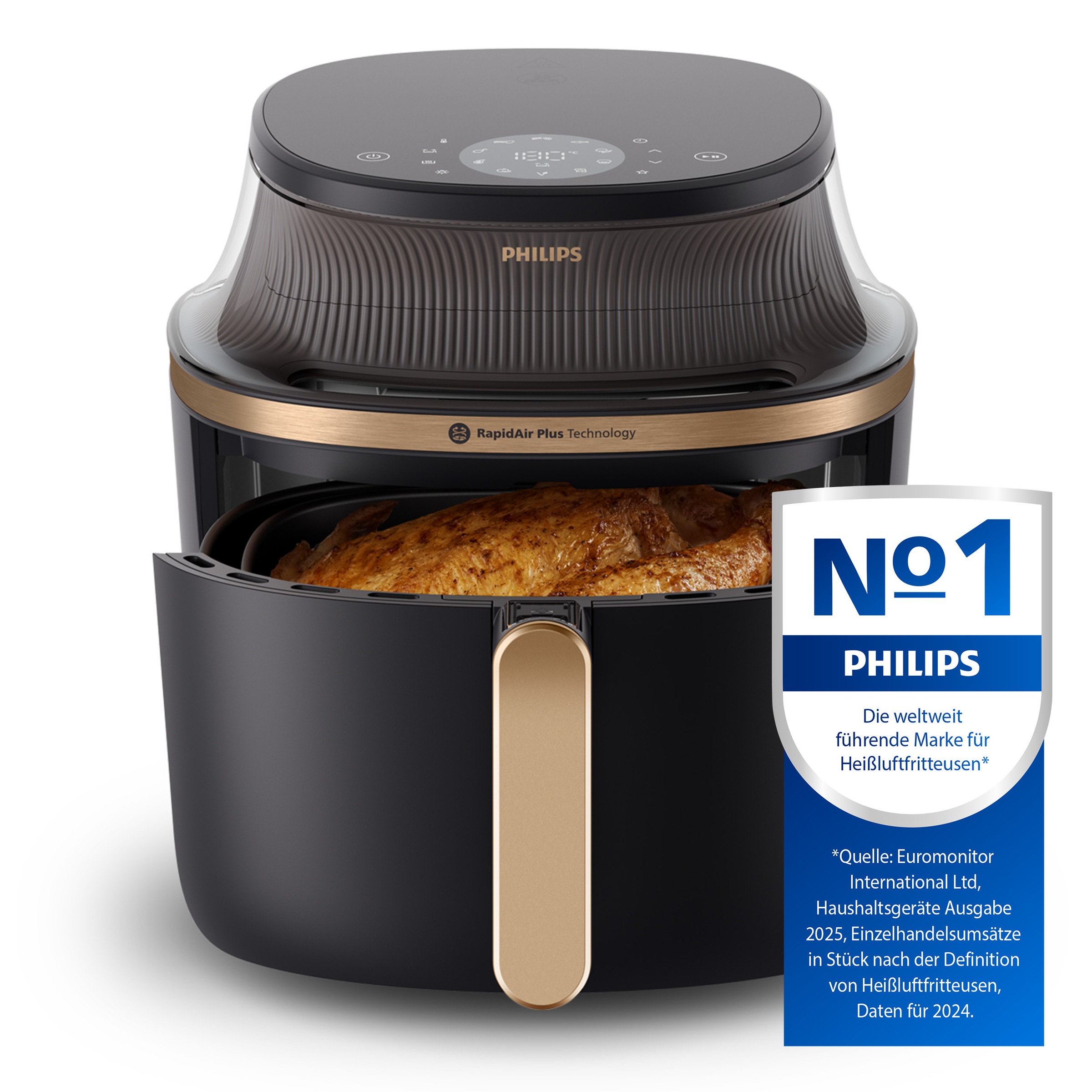 Thumbnail - Philips Heißluftfritteuse "Airfryer 3000 NA342/00, mit 7.2L, Sichtfenster" 2000 W RapidAir Plus Technologie und 16 Kochf...