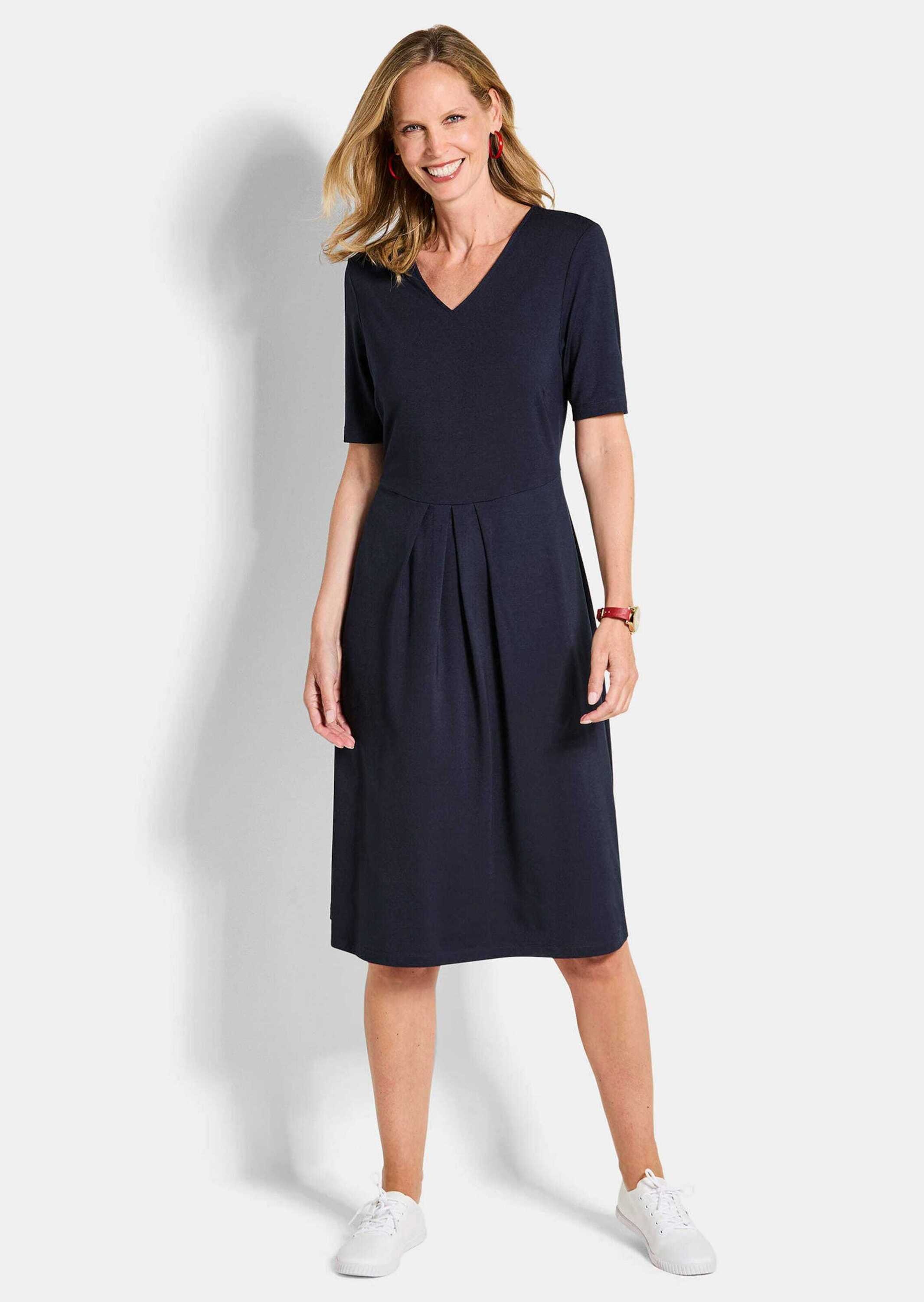 Goldner Kurzgröße Viskosekleid Marineblau 2