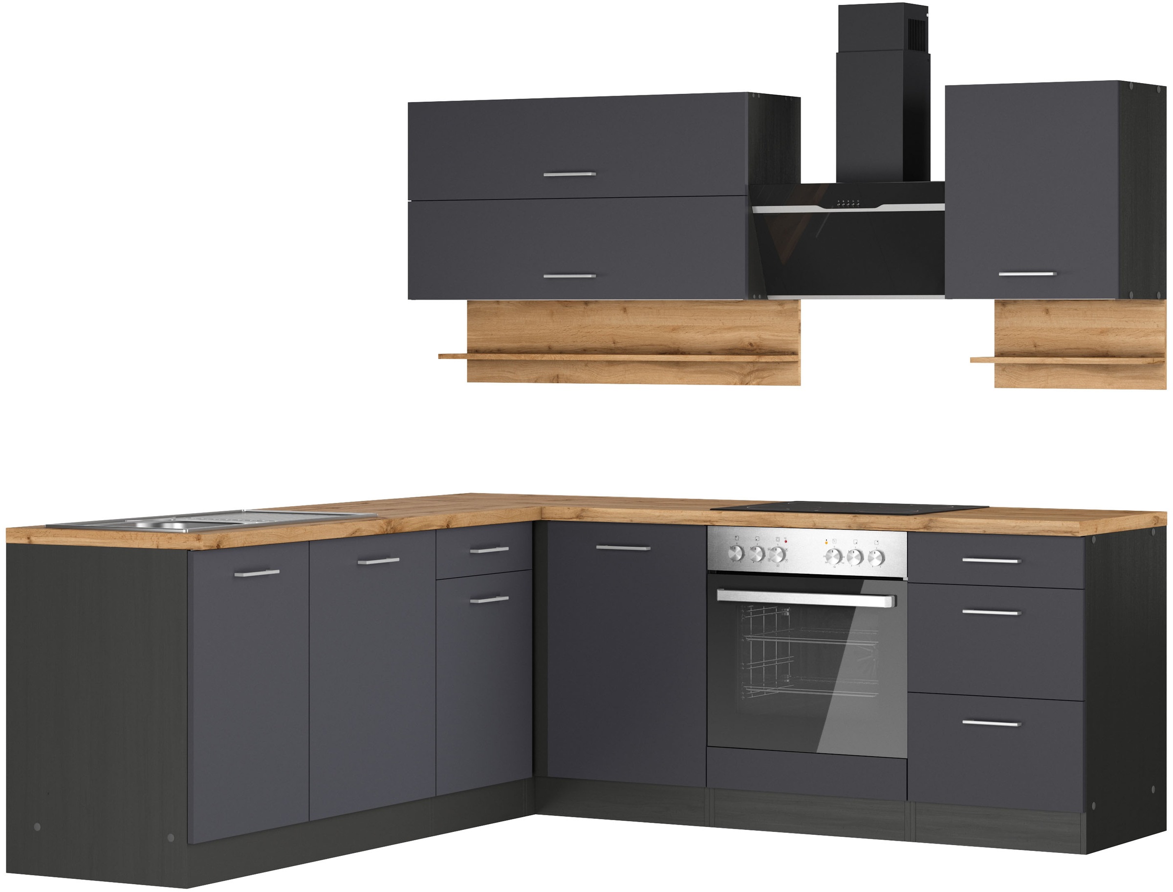 KOCHSTATION Winkelküche "KS-Milan", Stellbreite 220/220 cm, viel Stauraum, günstig online kaufen