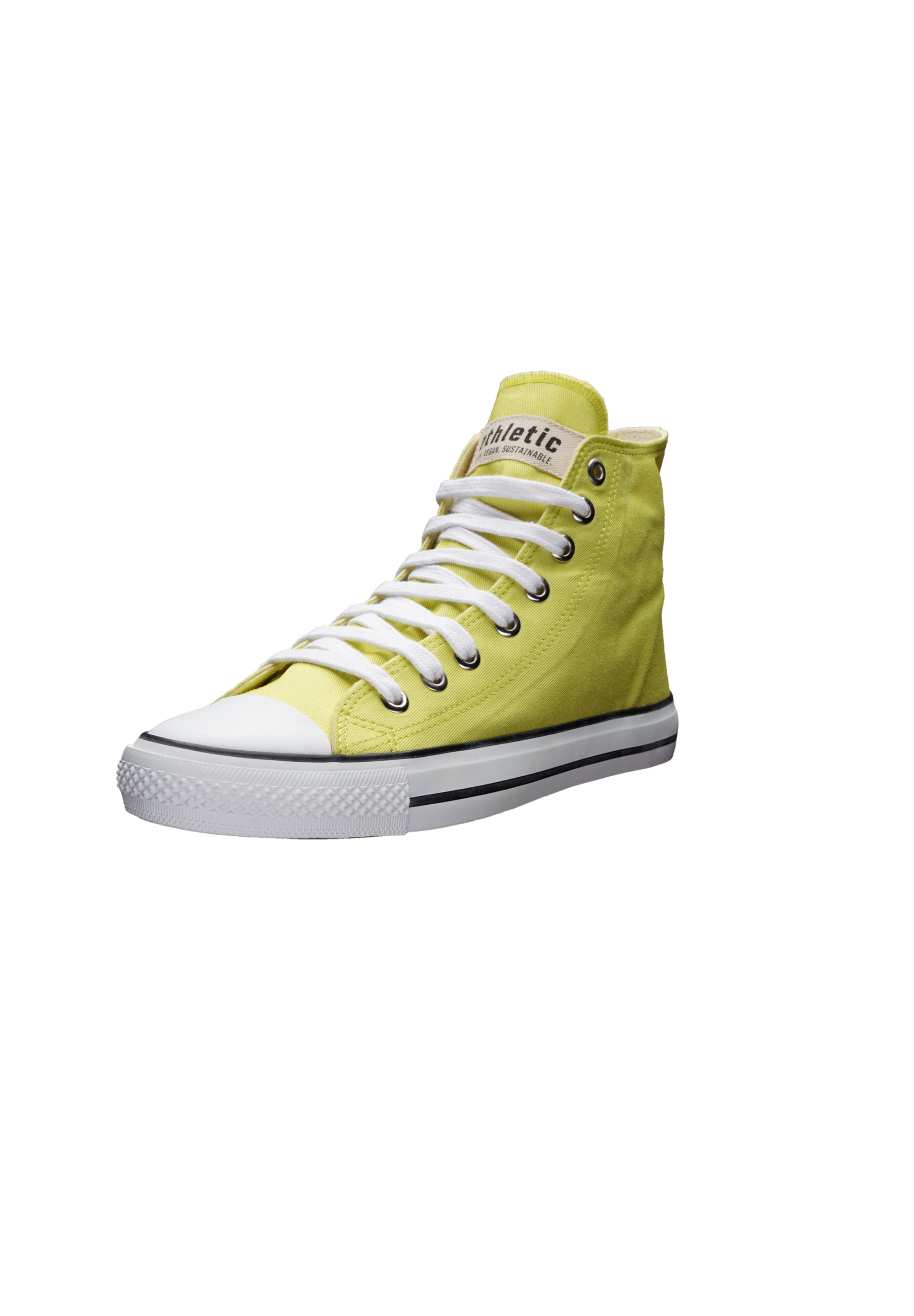 Sneaker ETHLETIC "White Cap Hi Cut", Damen, Gr. 37, gelb (lime gelb p, just weiß), Obermaterial: 100% Baumwolle; Futter: 100% Baumwolle; Decksohle: 100% Baumwolle; Sohle: 100% Naturkautschuk, Schuhe Sneakerboots Canvassneaker Sneaker high, Keine Angabe
