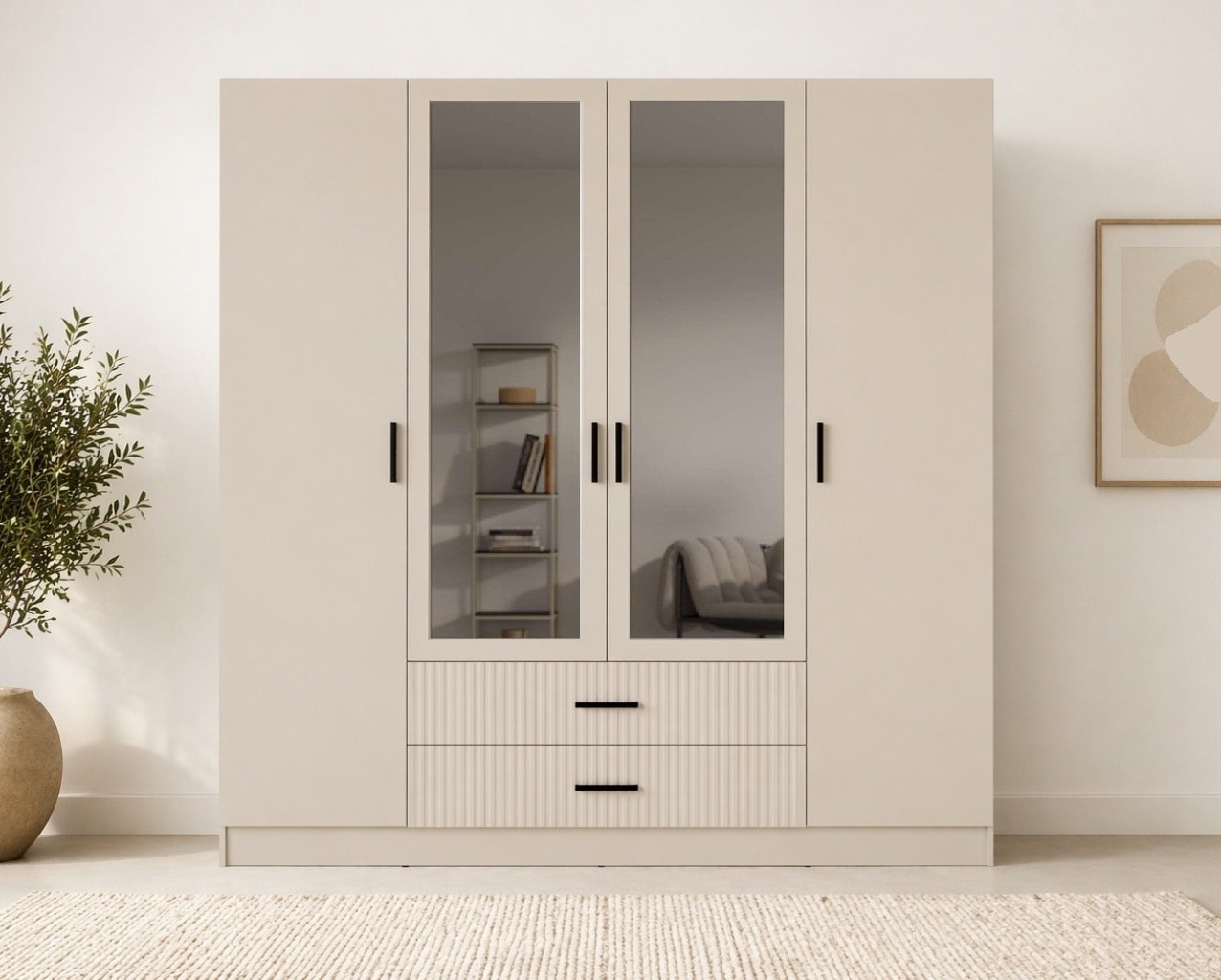 OTTO home "TERRIK, modern mit viel Stauraum & geriffelter Struktur, Spiegel" B/H/T ca. 200/200/60, Schrank mit 11 Fächern, Kleiderstange, 2 Schubladen, Made in EU