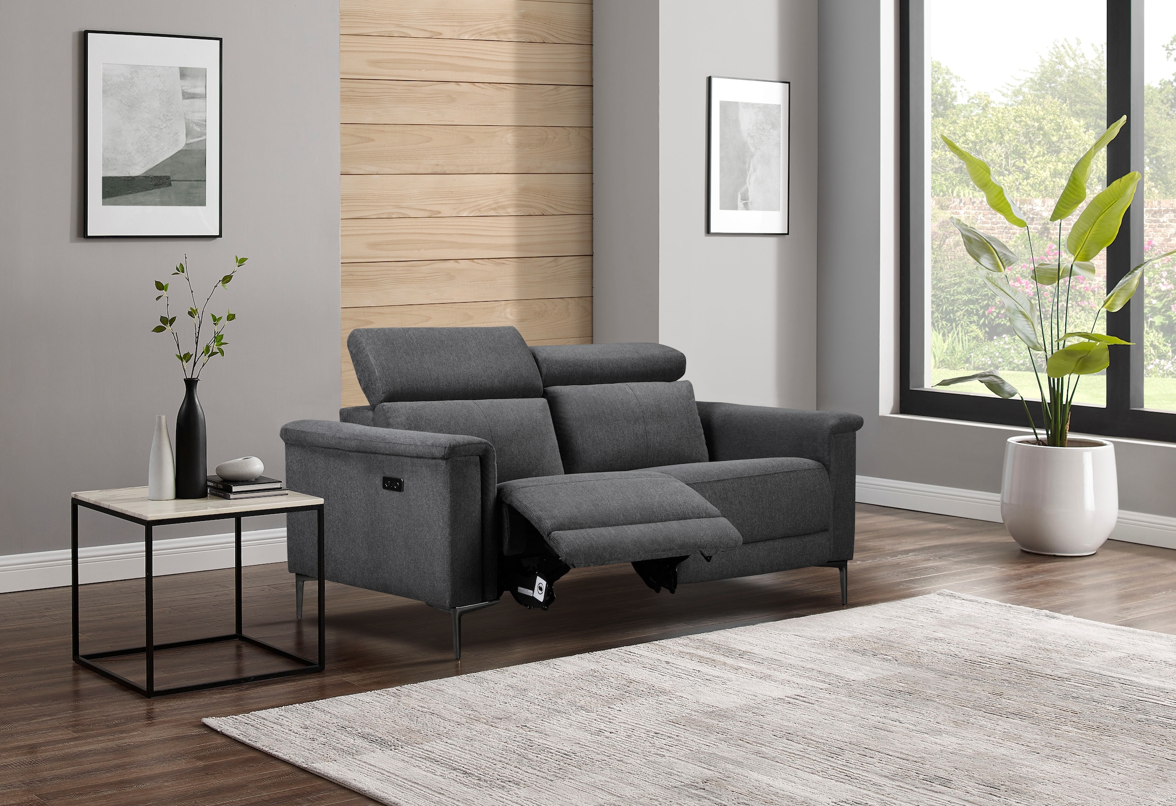OTTO home 2-Sitzer "LUND,Struktur-Bezug, 160 cm, mit Relaxfunktion und Kopfteilverstellung" manuell od. elektrisch (m.USB-A), Federkern und Kopfteilverstellung