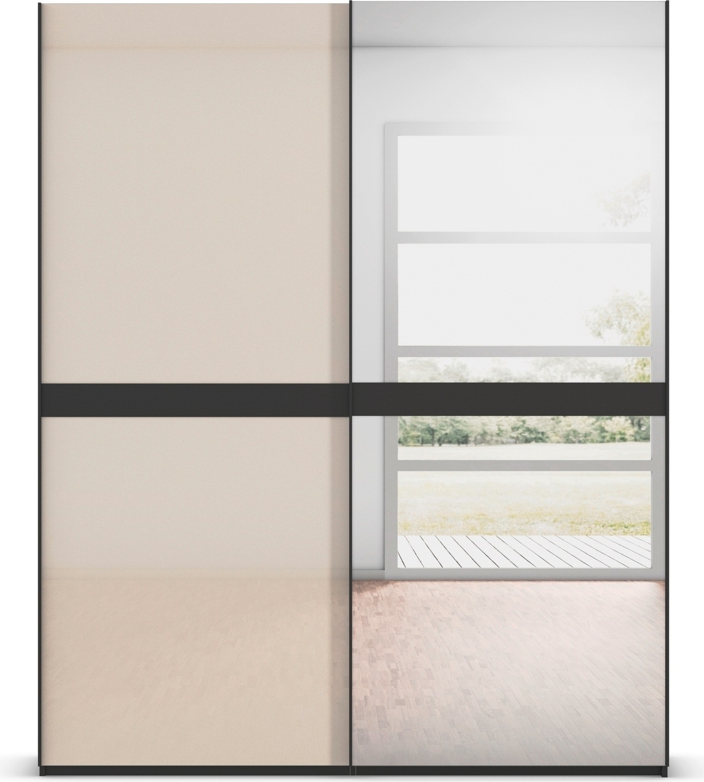 rauch Schwebetürenschrank »Kleiderschrank Schrank Garderobe Schlafzimmerschrank SCALE-LINE« edle Optik mit Bauchbinde mit Glas/Spiegel-Front MADE IN GERMANY