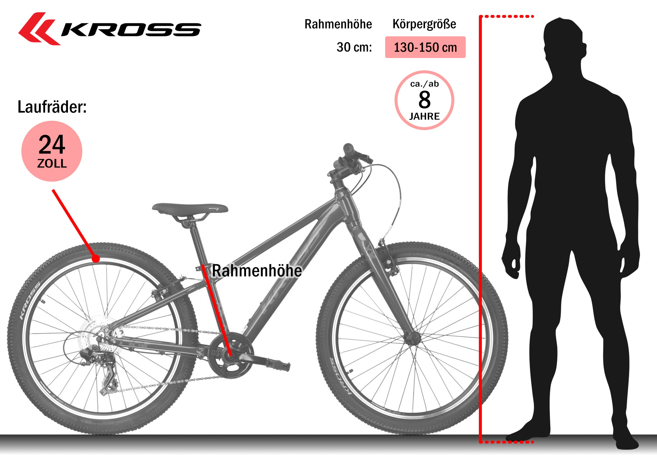 Kross Kinderfahrrad »Kinder-MTB Level Jr 1.0« 8 Gang Shimano TOURNEY TX800 Schaltwerk Kettenschaltung