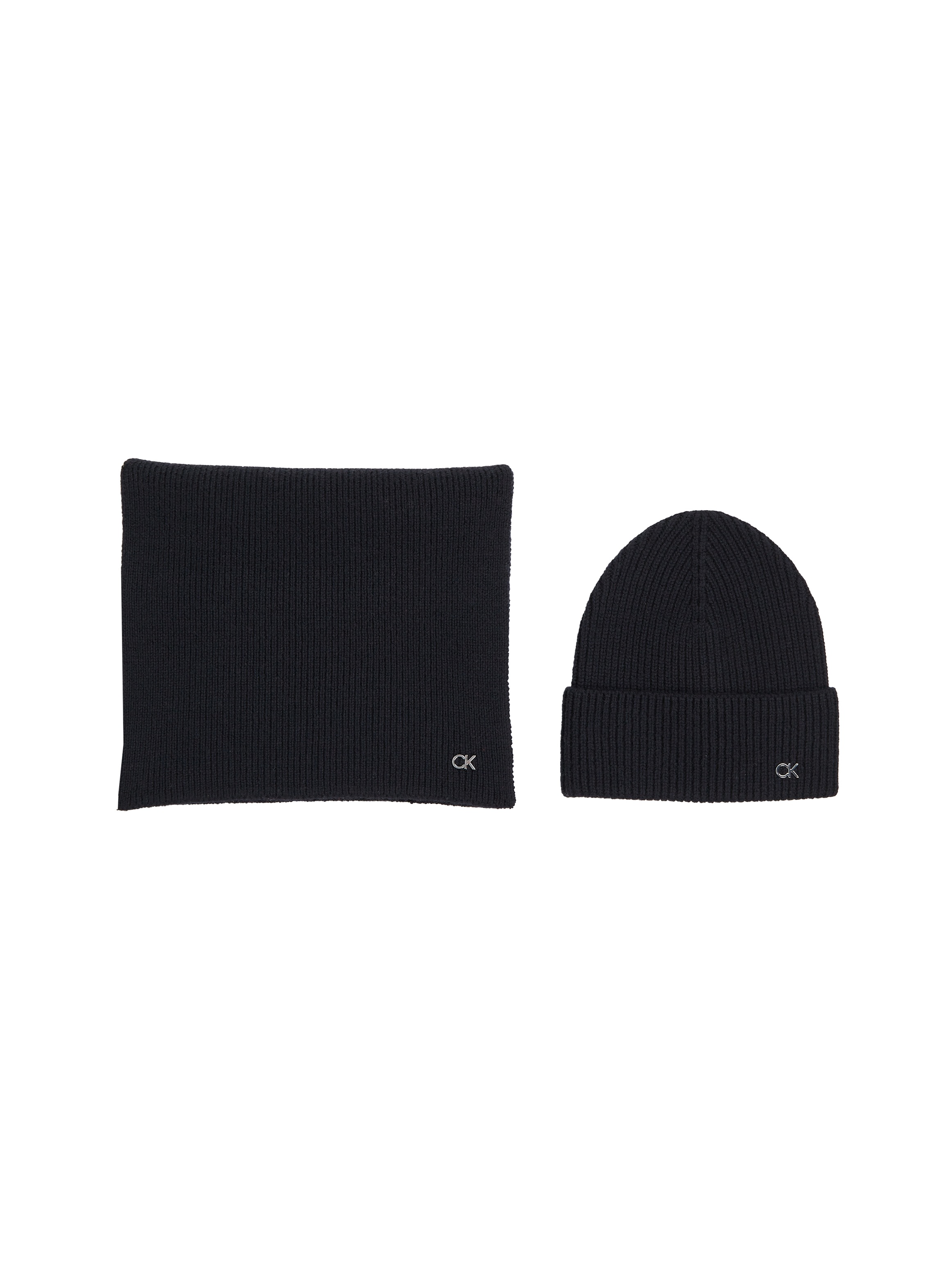 Calvin Klein Strickmütze »CK METAL CHUNKY BEANIE & SCARF«, (Set), mit Logozeichen