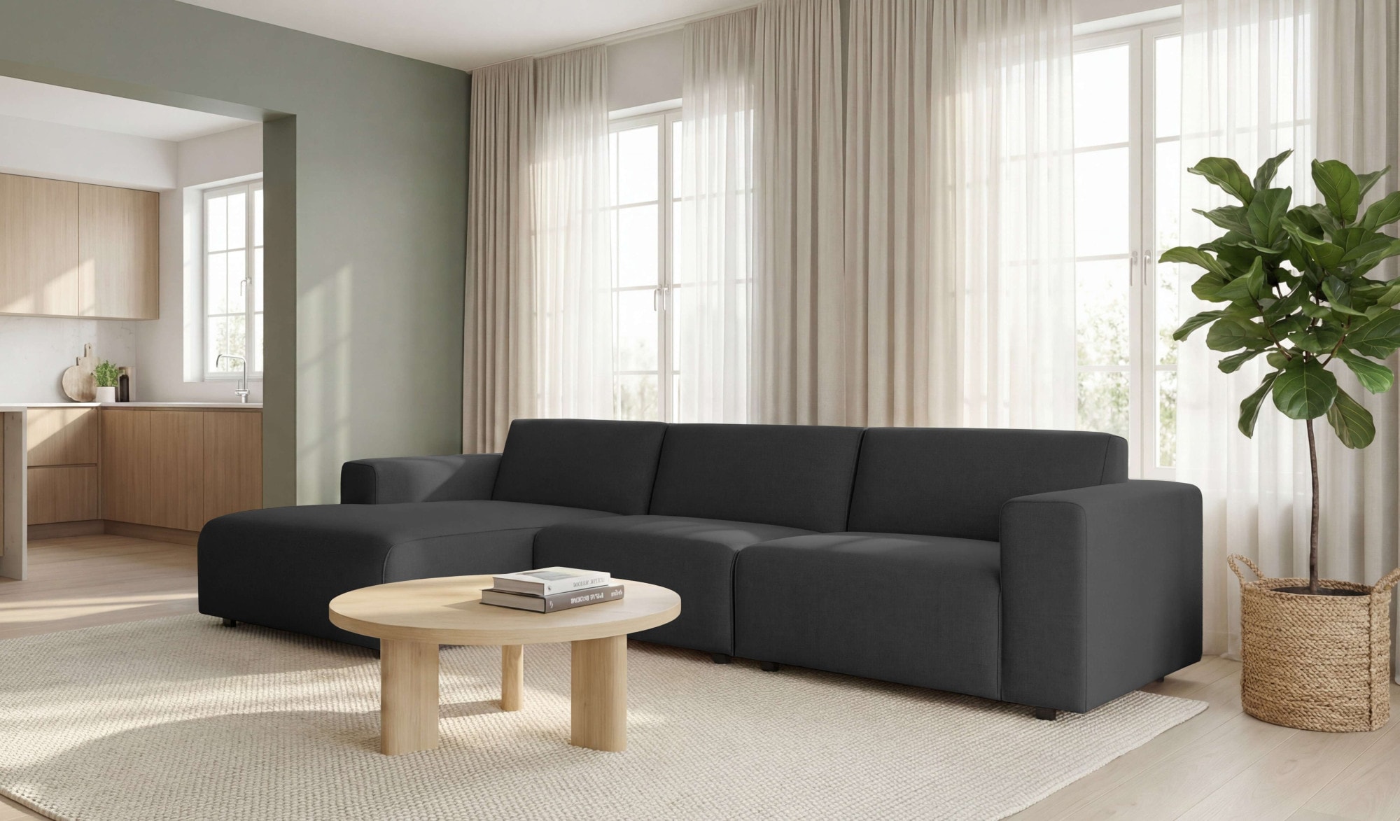 OTTO home Ecksofa "Naddine" B. 318 cm, L-Form, Strukturstoff Mélange-Effekt, Wellenunterfederung