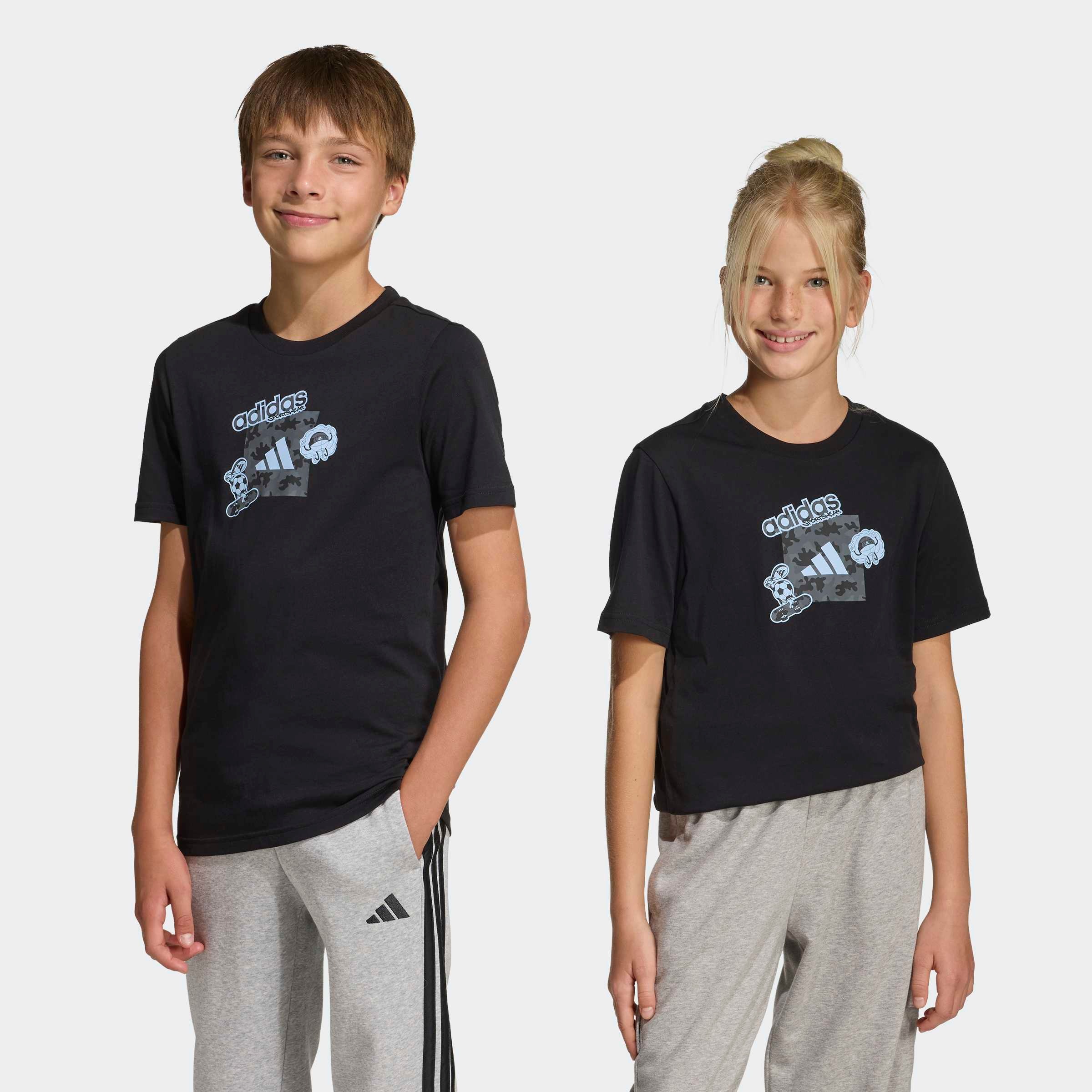 T-Shirt ADIDAS SPORTSWEAR "J CAMO TRAIN T", Mädchen, Gr. 140, schwarz, Obermaterial: 100% Baumwolle, normal, Rundhals, Shirts T-Shirt