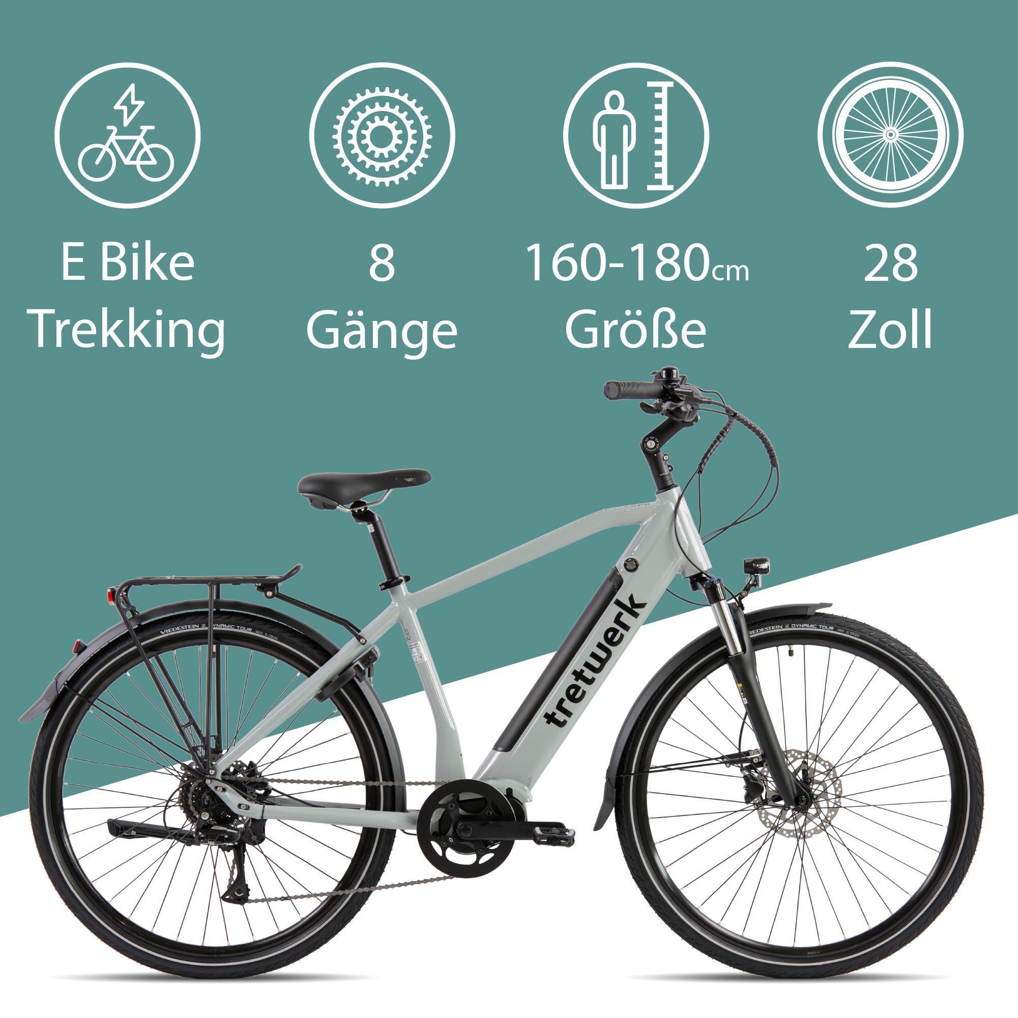 Tretwerk E-Bike »Sonic«, 8 Gang, Shimano, Acera M3020 SGS, Mittelmotor 250 W, Pedelec, Elektrofahrrad für Damen u. Herren
