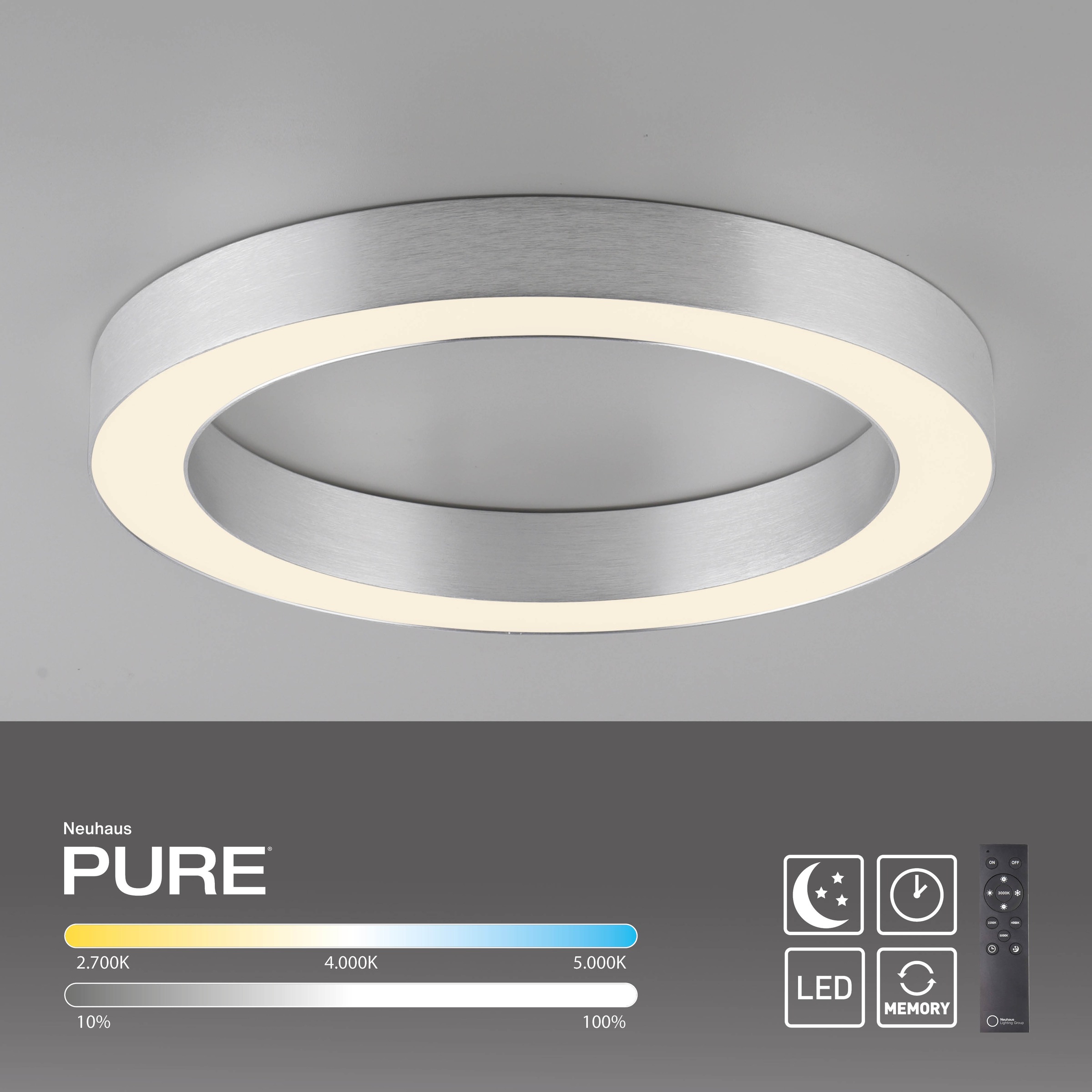 Neuhaus PURE LED Deckenleuchte »PURE Lines Round« LED-Board 1 Stk. warmweiß - kaltweiß Stufenlos dimmbar über Fernbedienung, CCT