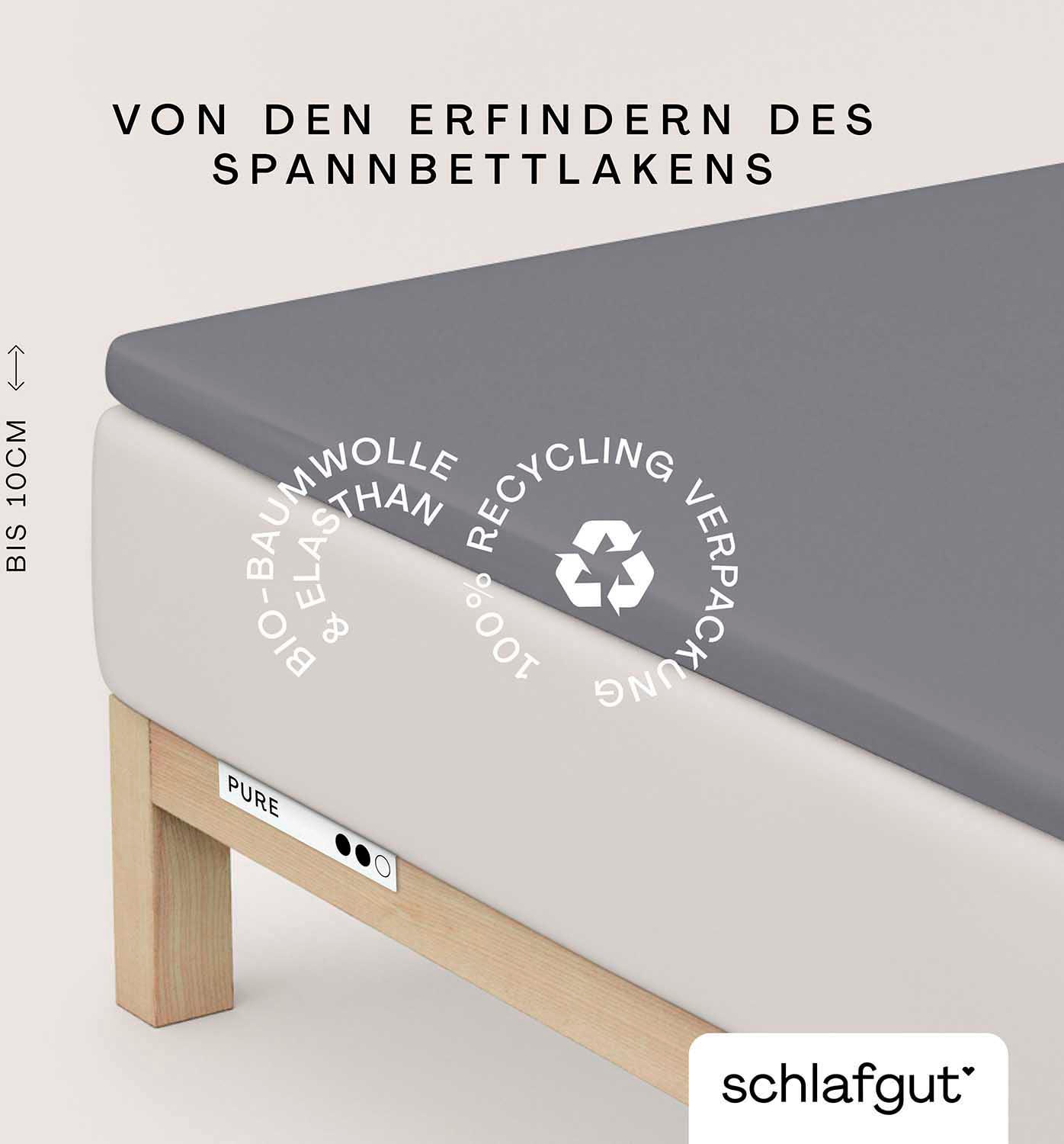 Schlafgut "PURE TOPPER Bio-Baumwolle mit Elasthan 170 g/m² für Topper bis 10 cm" PREMIUM Laken für Matratzen bis 10 cm Höhe, dehnbar, blickdicht