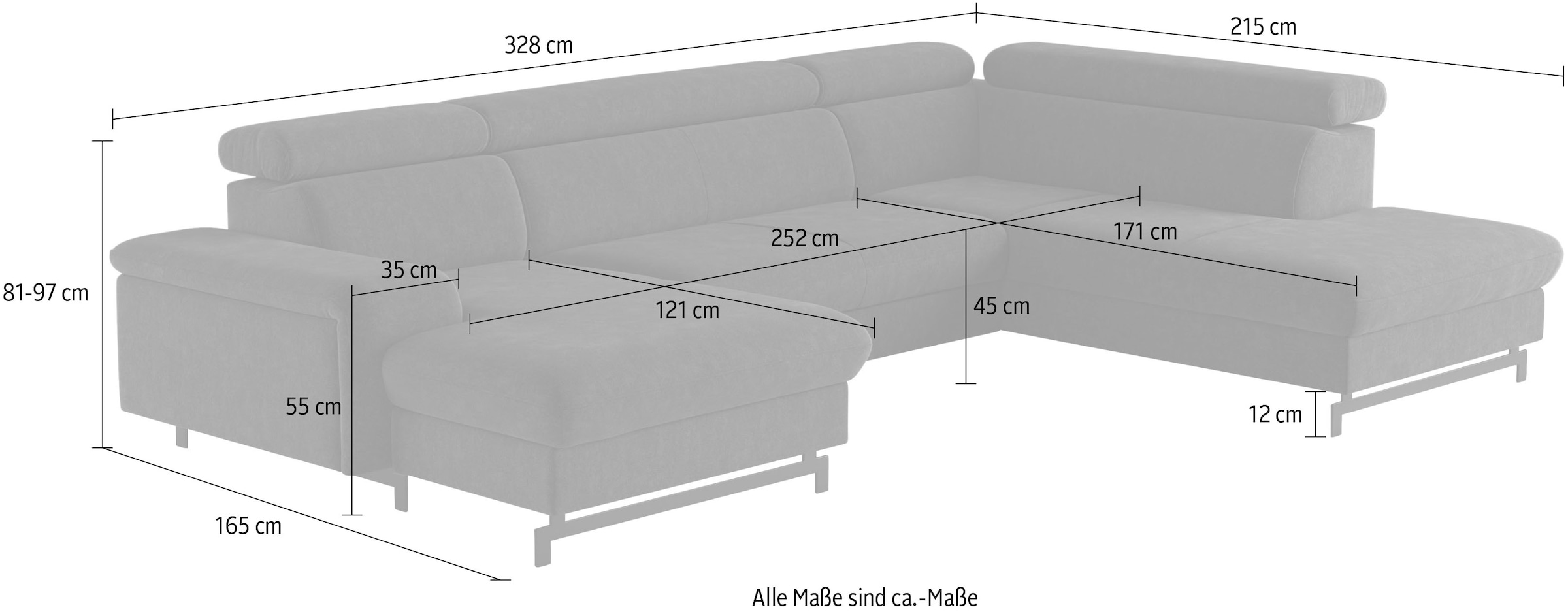 COTTA Wohnlandschaft »Emma U-Form«, Verstellbare Kopfstützen, optional mit Schlaffunktion und Bettkasten