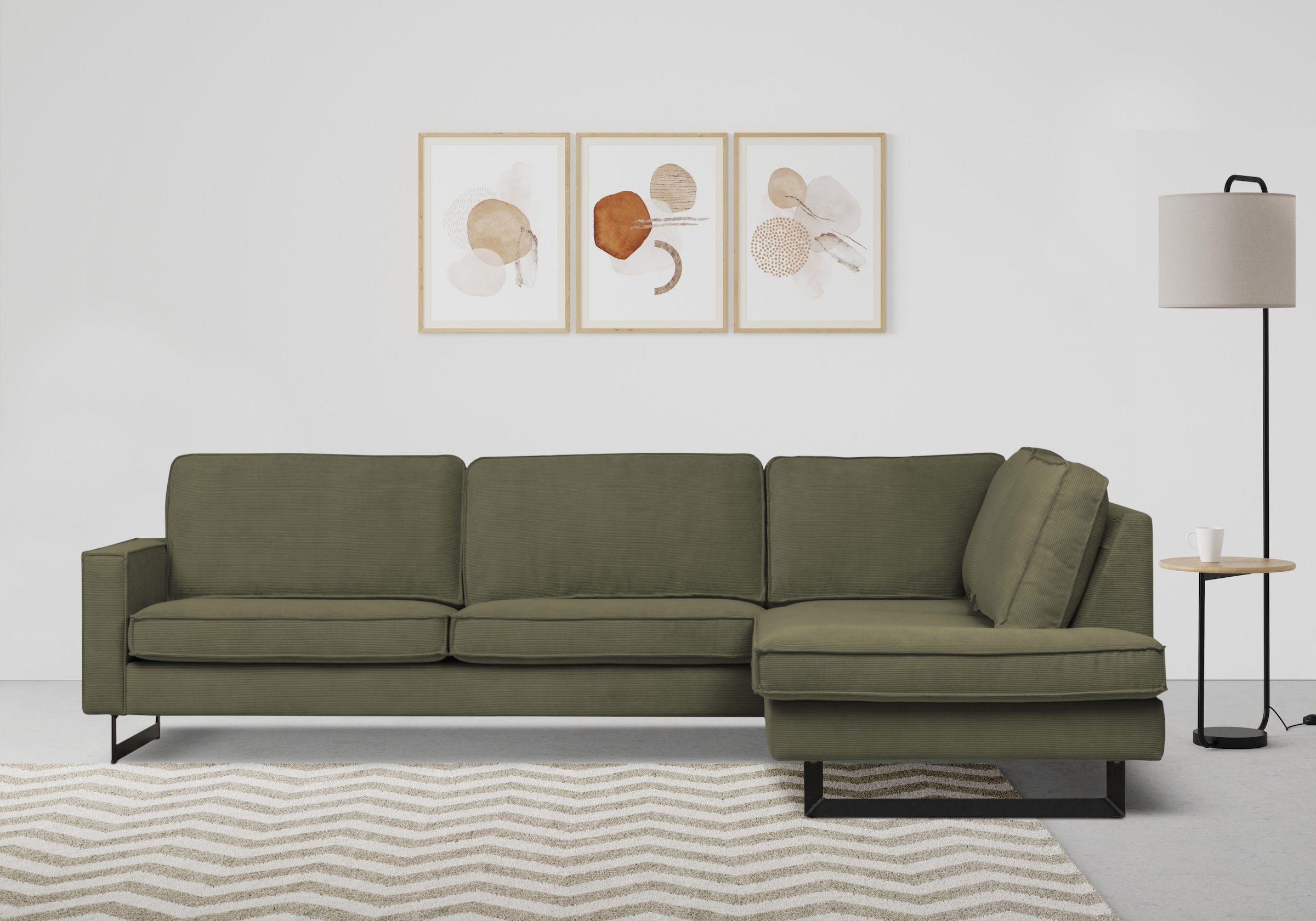 Places of Style Ecksofa »Pinto, 290 cm, Ottomane links / rechts«, Cord, Feincord, Luxus-Microfaser Leder und Chenille