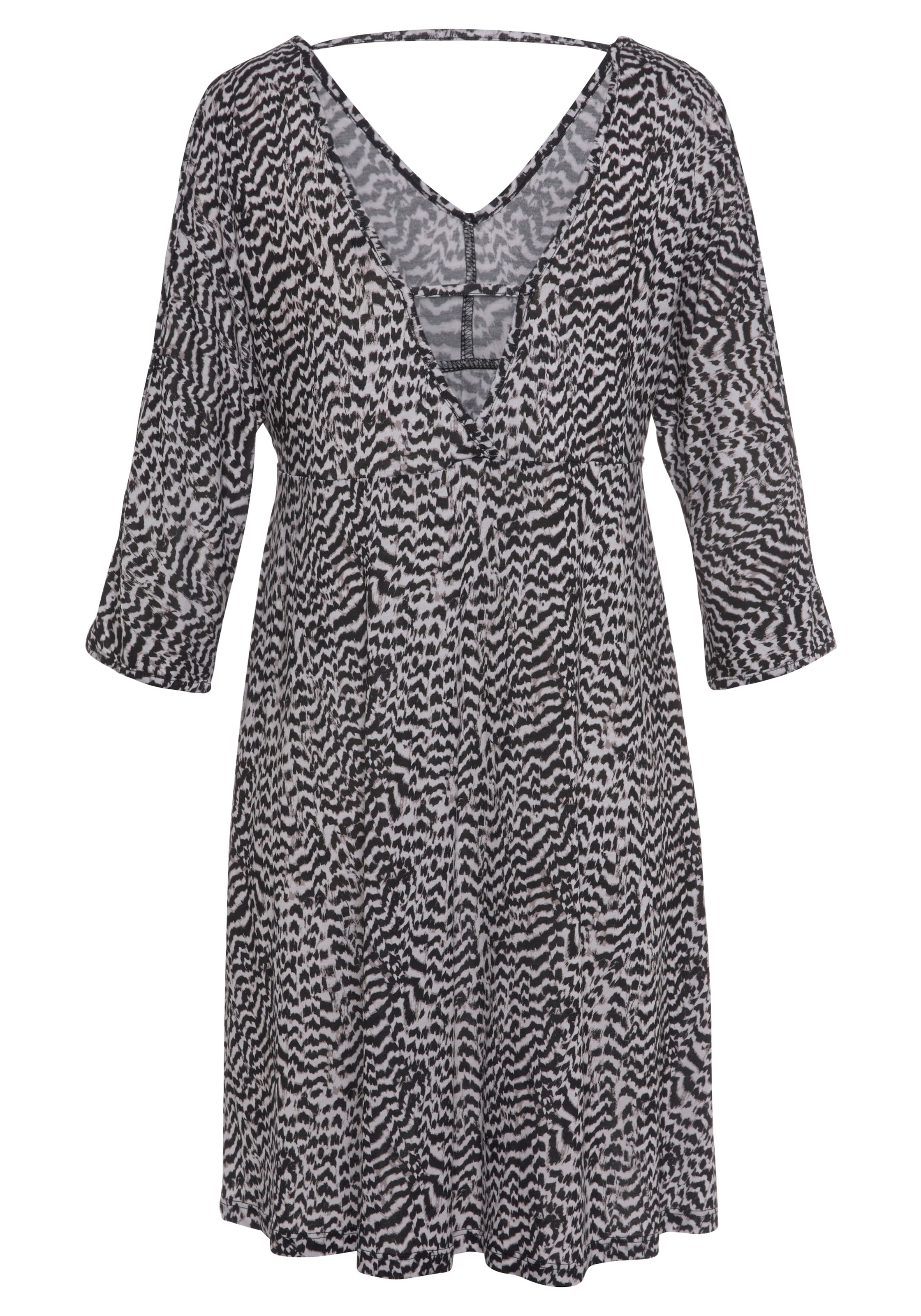 Vivance Jerseykleid, mit Animalprint und V-Ausschnitt, 3/4-Ärmel, Sommerkleid, Strandkleid