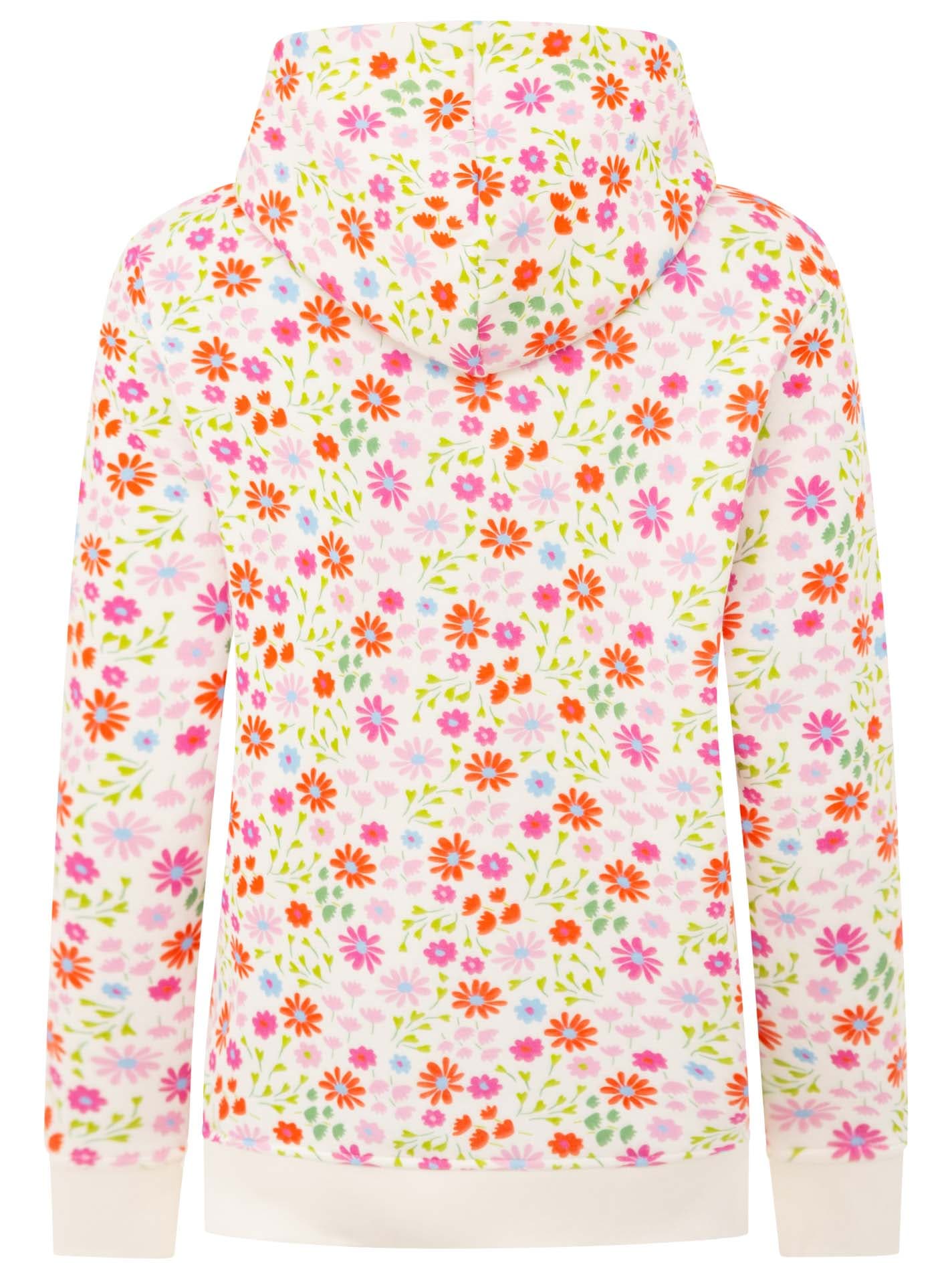Zwillingsherz Hoodie »"AOP Flower Happy Vibes"«, All-Over-Print, gestickter Schriftzug, Kapuze, elastische Bündchen
