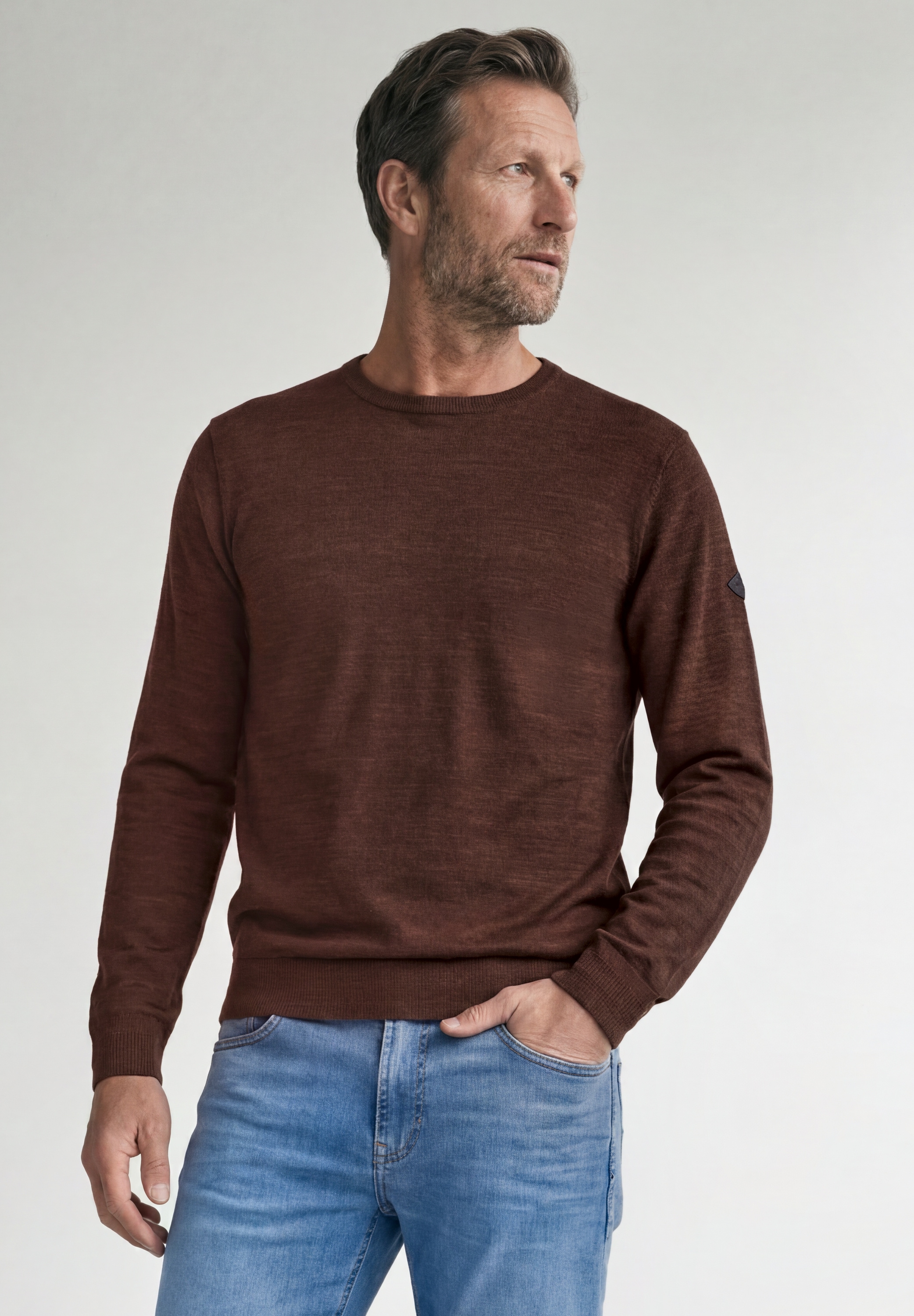 STREET ONE MEN Rundhalspullover aus reiner Baumwolle