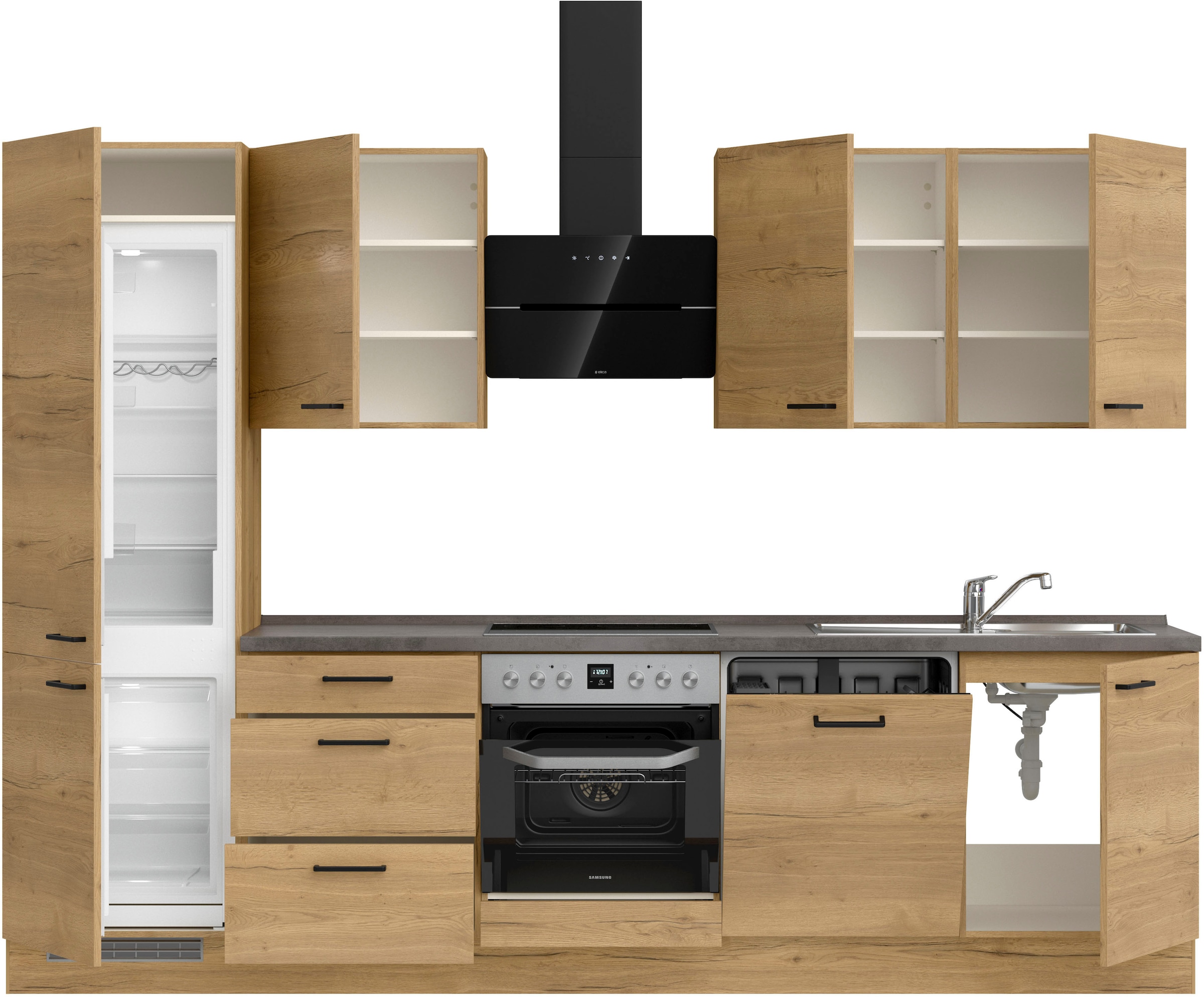 nobilia® Küchenzeile »"Structura II"«, vormontiert, Ausrichtung wählbar, Breite 300 cm, wahlw. mit E-Geräten