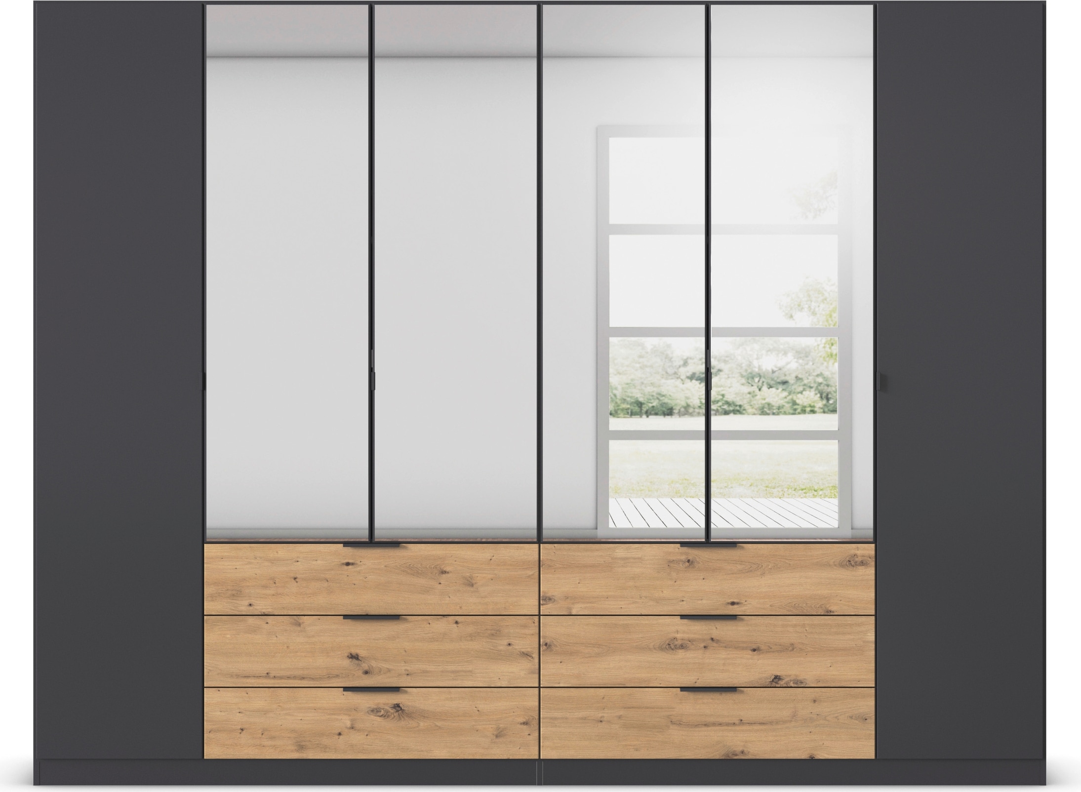 rauch Drehtürenschrank »Kleiderschrank Schrank Garderobe Schlafzimmerschrank DAVOA«, mit farblich abgesetzten Schubkästen in Eiche Artisan MADE IN GERMANY