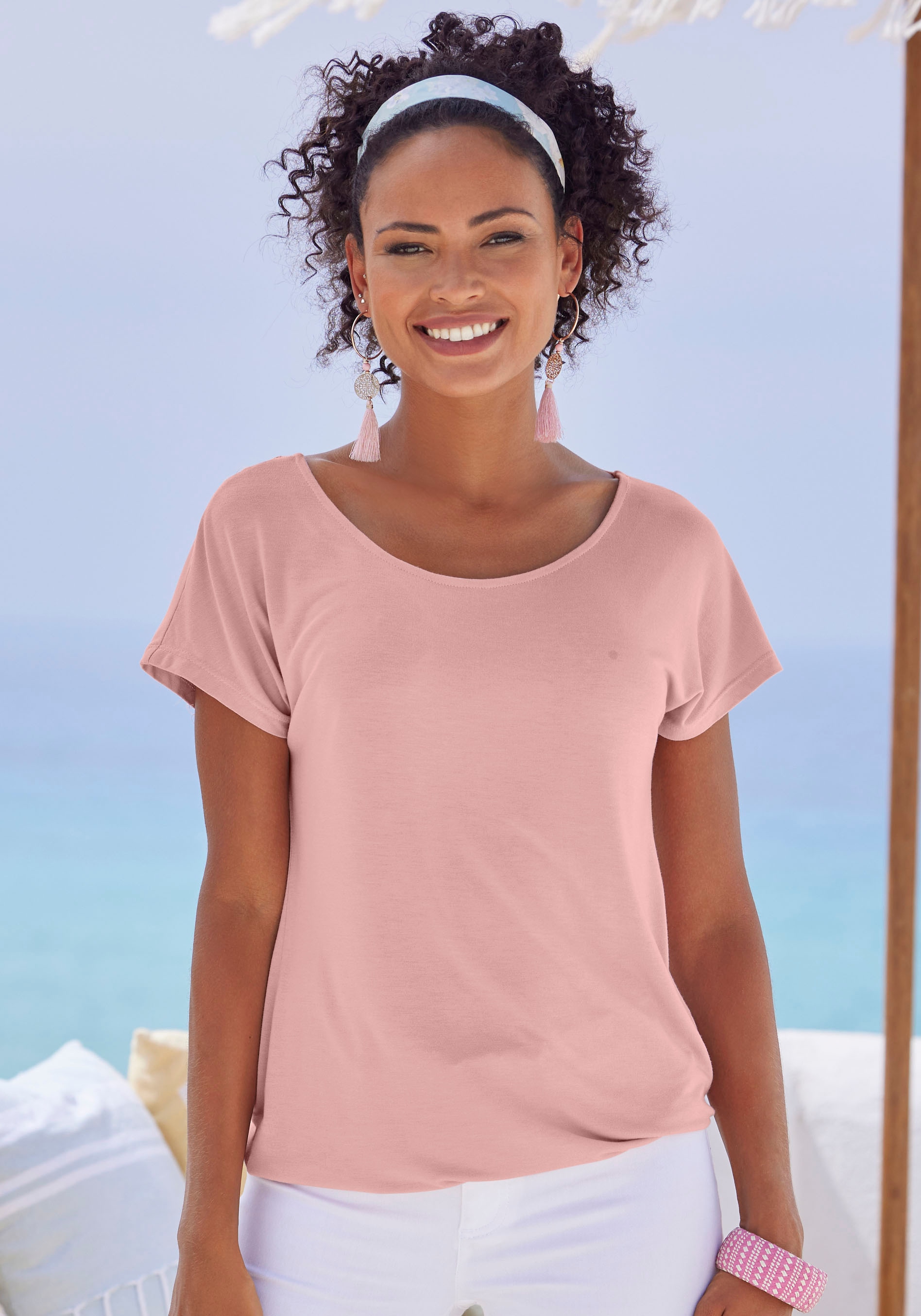 Vivance Kurzarmshirt »mit Häkelspitze am Rücken«, (2er-Pack), aus weichem Viskose-Stretch