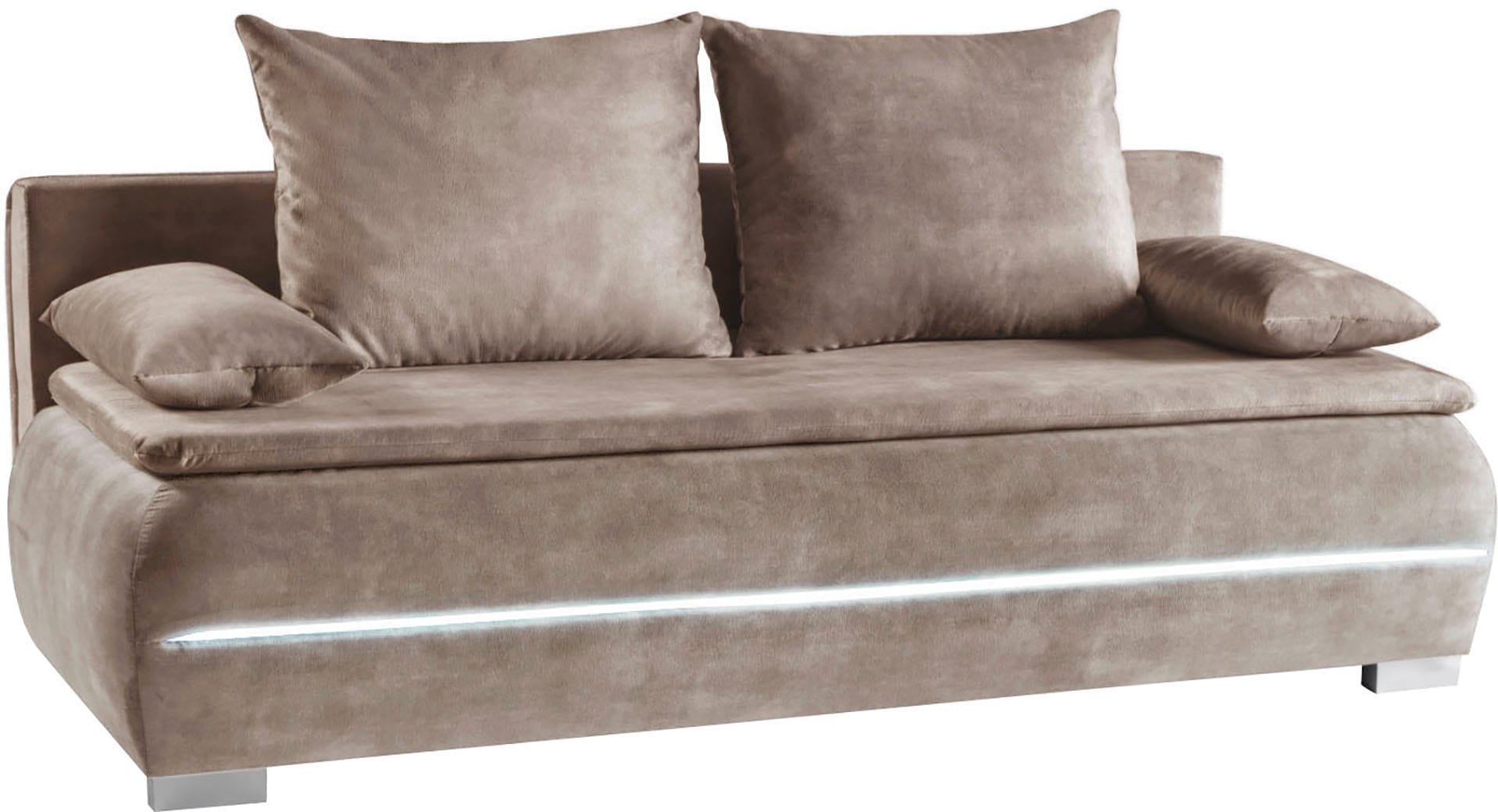 WERK2 Schlafsofa »Tekla 206 cm breit LED modern, Wellenunterfederung« Veloursstoff, Schlaffunktion, Bettkasten, LED-Beleuchtung