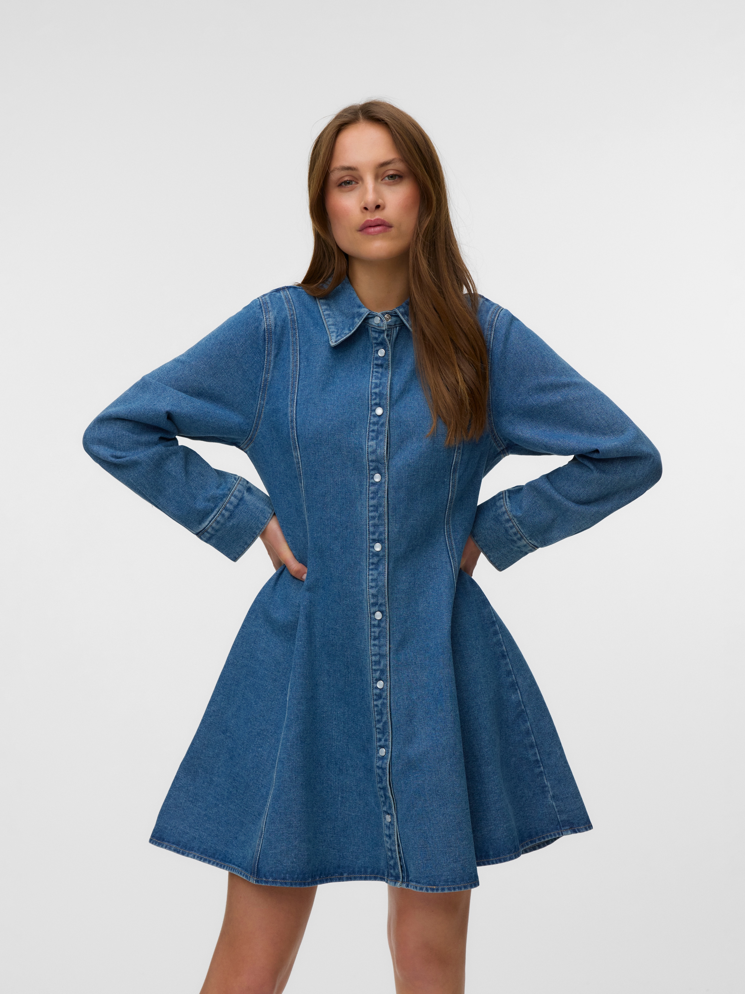 Vero Moda Jeanskleid "Vmjessie Ls Short Denim Dress Noos" Baumwollmischung