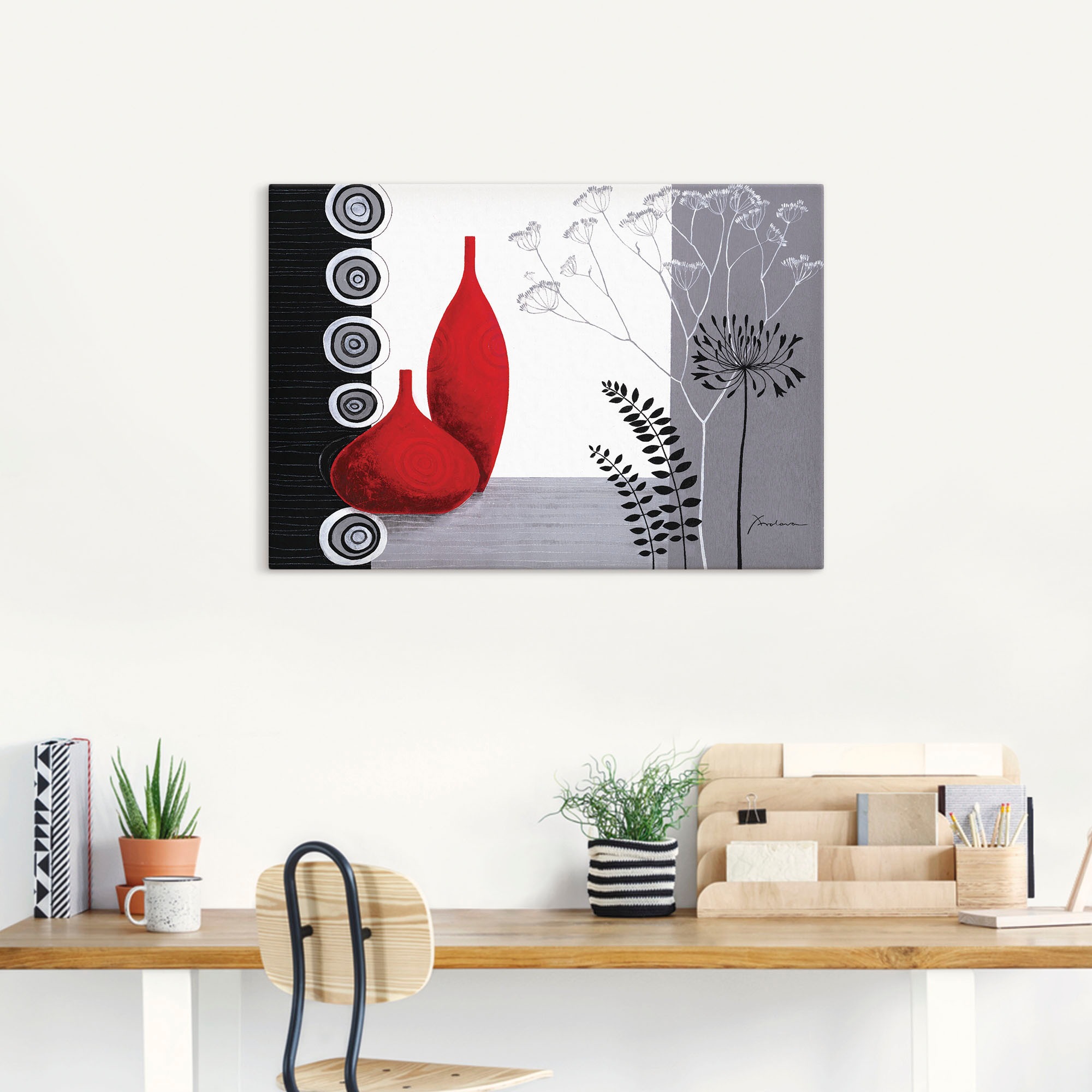 Artland Leinwandbild "Rote Vasen" Vasen & Töpfe 1 Stk. tlg. auf Holzrahmen günstig online kaufen