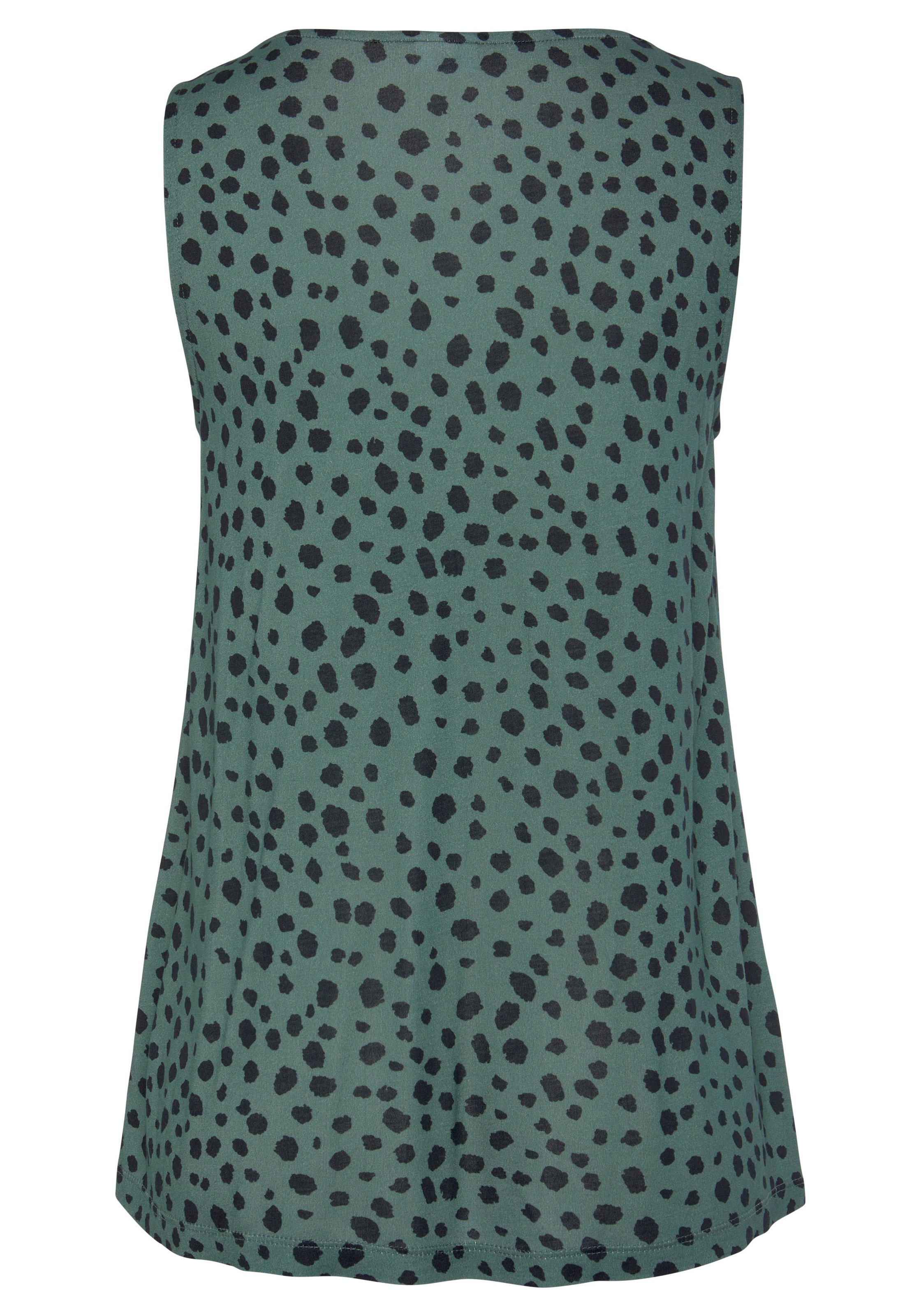 Tanktop LASCANA, Damen, Gr. 36/38, grün (grün, schwarz bedruckt), Jersey, Obermaterial: 100% Viskose, bedruckt, figurumspielend hüftlang, V-Ausschnitt, Tops Tanktop, mit Alloverprint, Sommertop, ärmellos, Topseller 3