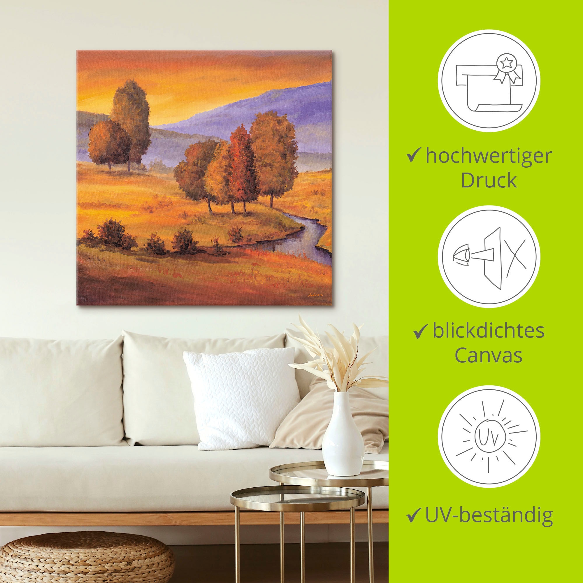 Artland Leinwandbild »Sonnige Landschaft II«, Felder, (1 St.), auf Keilrahmen gespannt