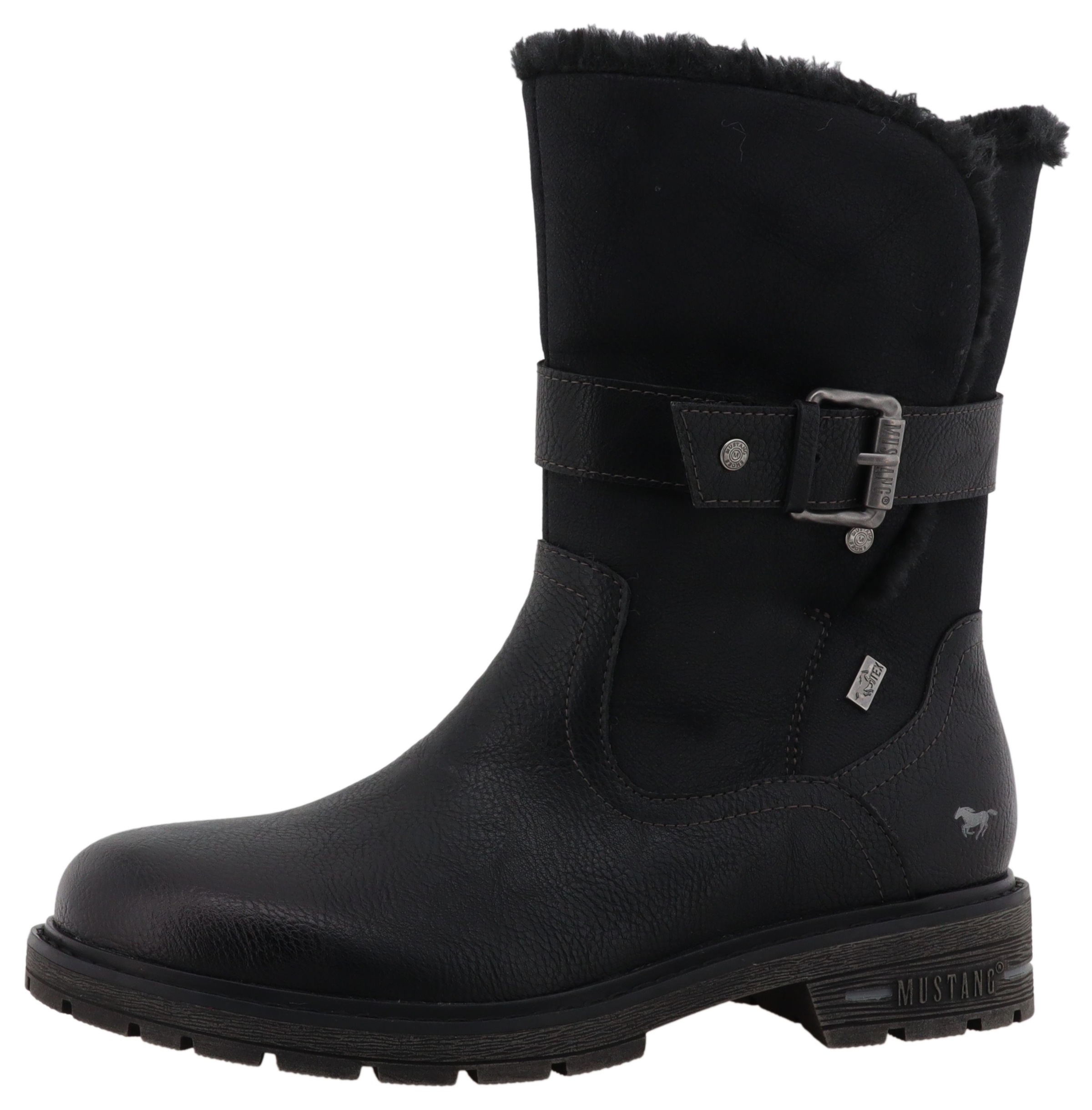 Mustang Shoes Winterstiefel "Bienke" Biker Boots mit Blockabsatz und Zierri günstig online kaufen