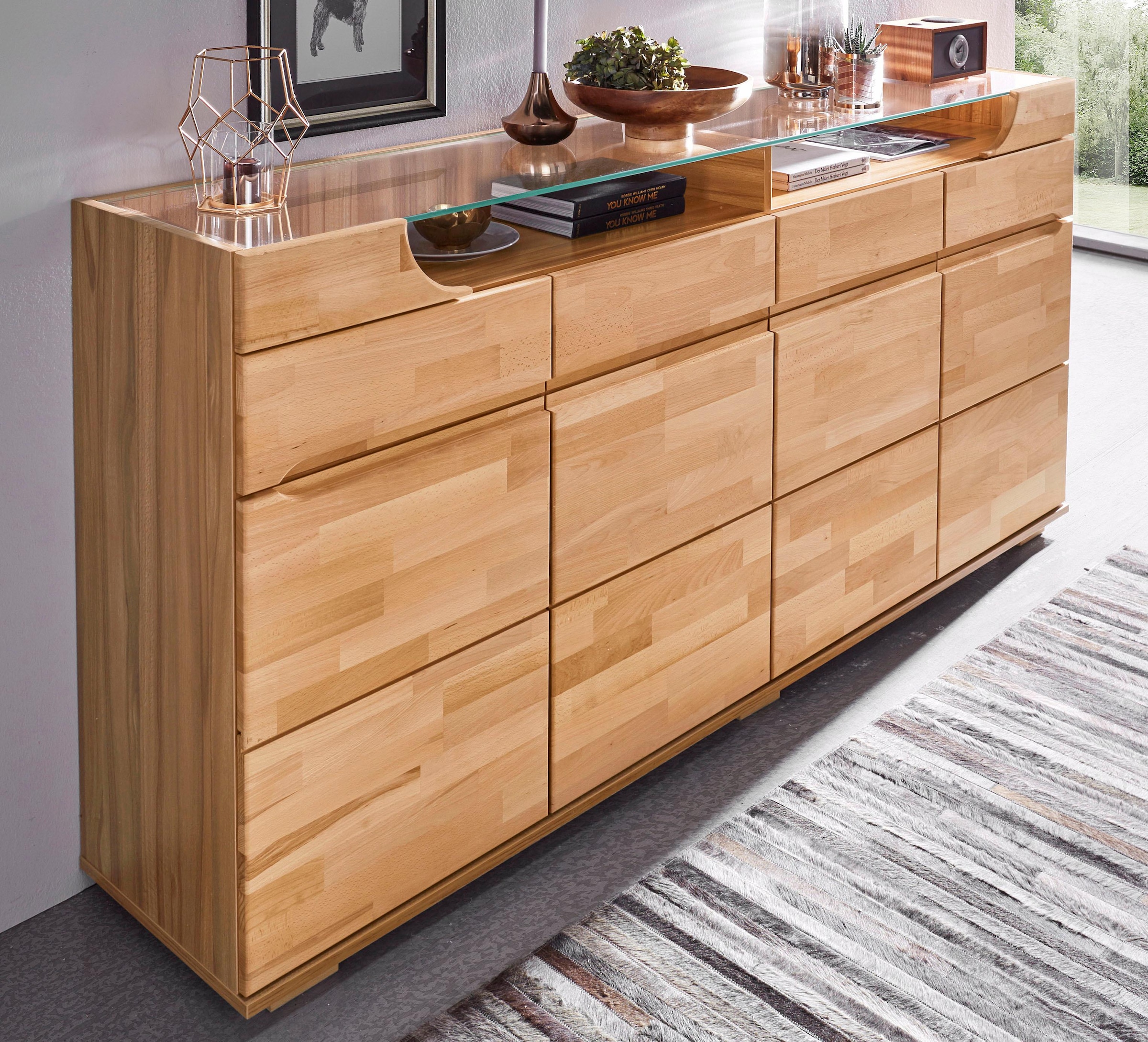 Home affaire Sideboard "Ribe,200cm breit,40 cm tief,4 Schubladen Oberplatte günstig online kaufen