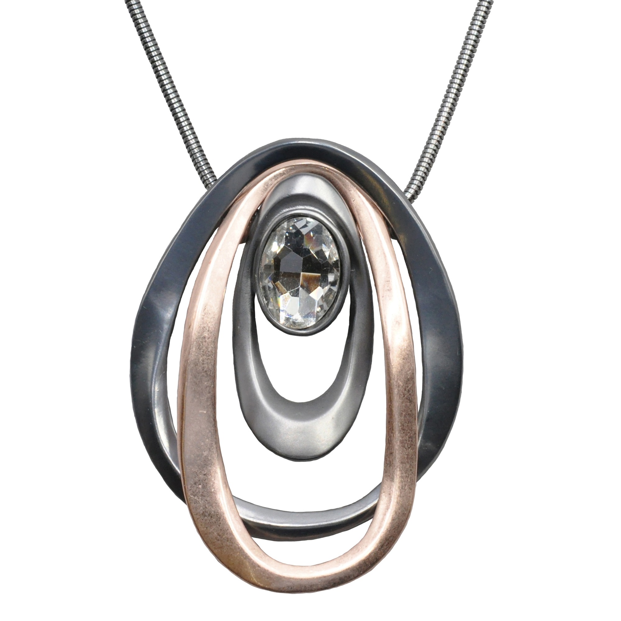 Steuer Kette mit Anhänger »Metall zweifarbig Glasstein grau«