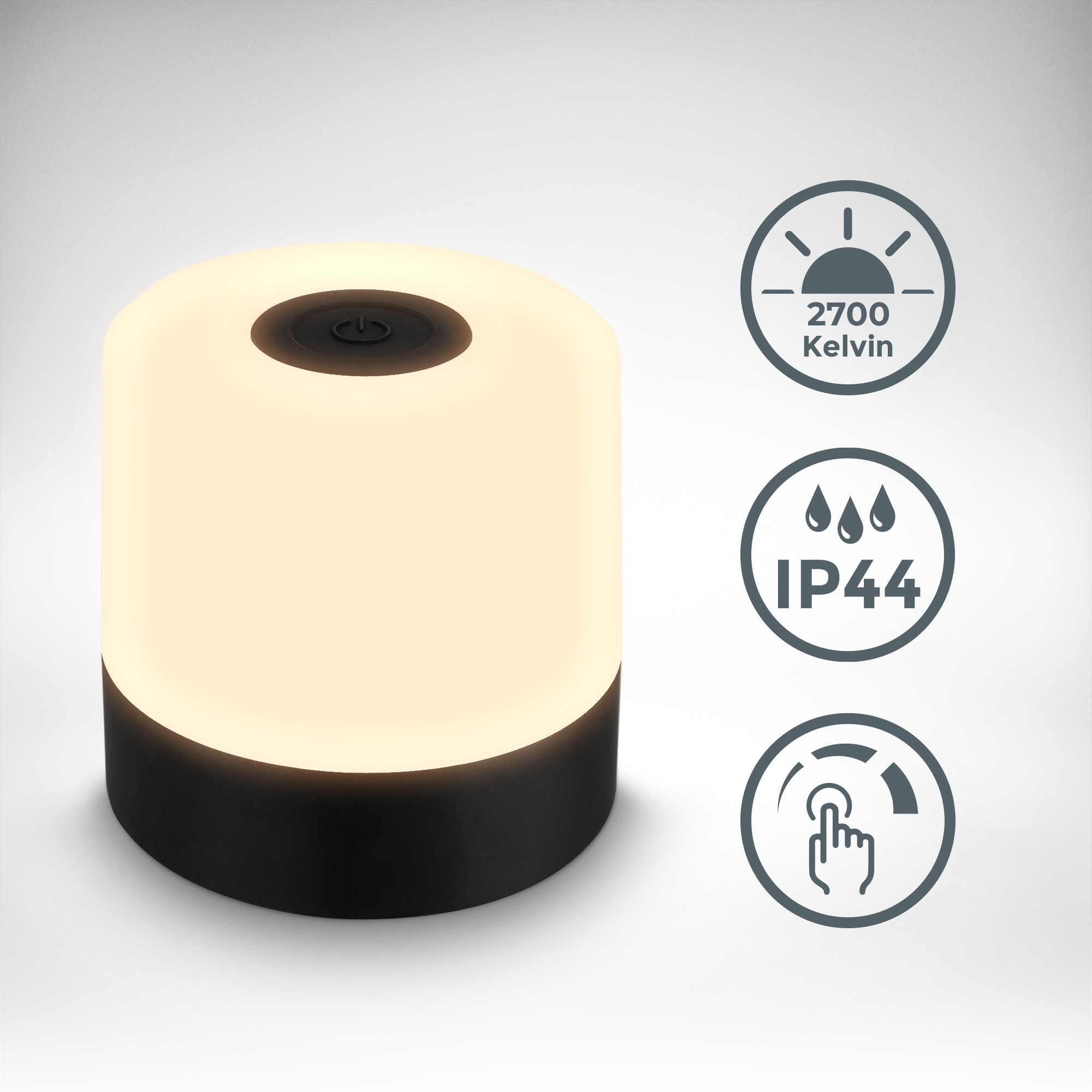 B.K.Licht Außen-Tischleuchte »BK_TL1588 Akku LED Tischlampe, 3-Stufen Touchdimmer, mit USB«, 1 flammig, Leuchtmittel LED-Modul | LED fest integriert, 2.700 K, 150 Lm, 2W, integrierte Batterie, IP44, 7xx7 cm, Schwarz