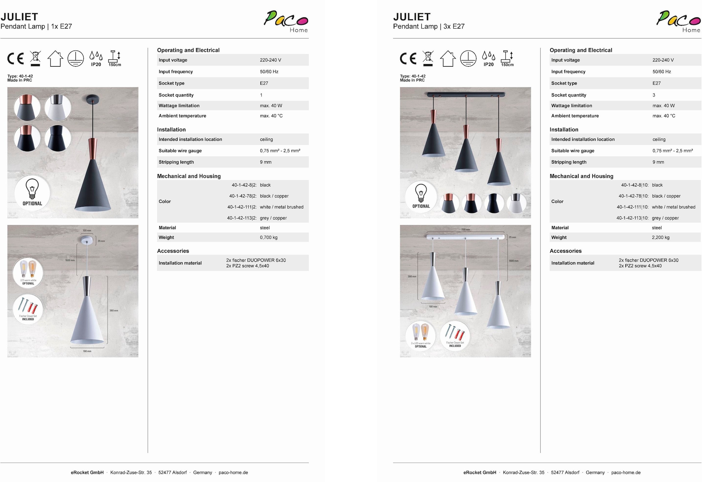 Paco Home Pendelleuchte »JULIET« E27