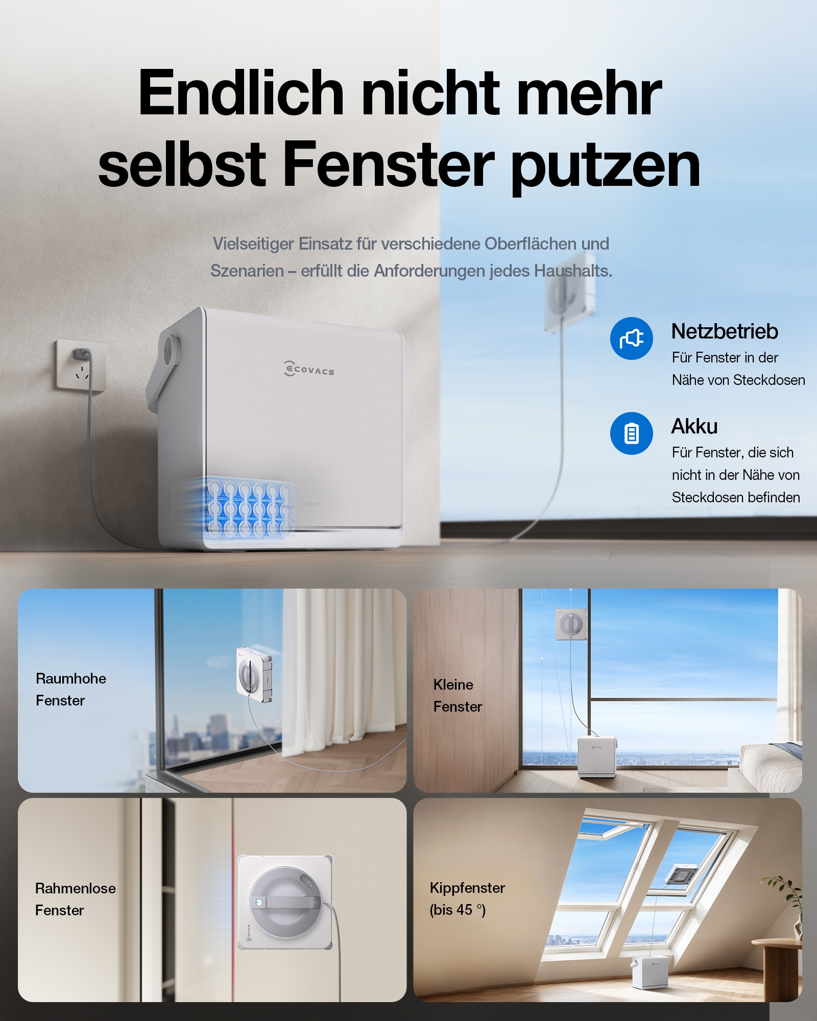 ECOVACS Fensterputzroboter »WINBOT W2S PRO OMNI« All-in-One Station, Drei-Düsen, 120ml Wassertank, Kantenreinigung