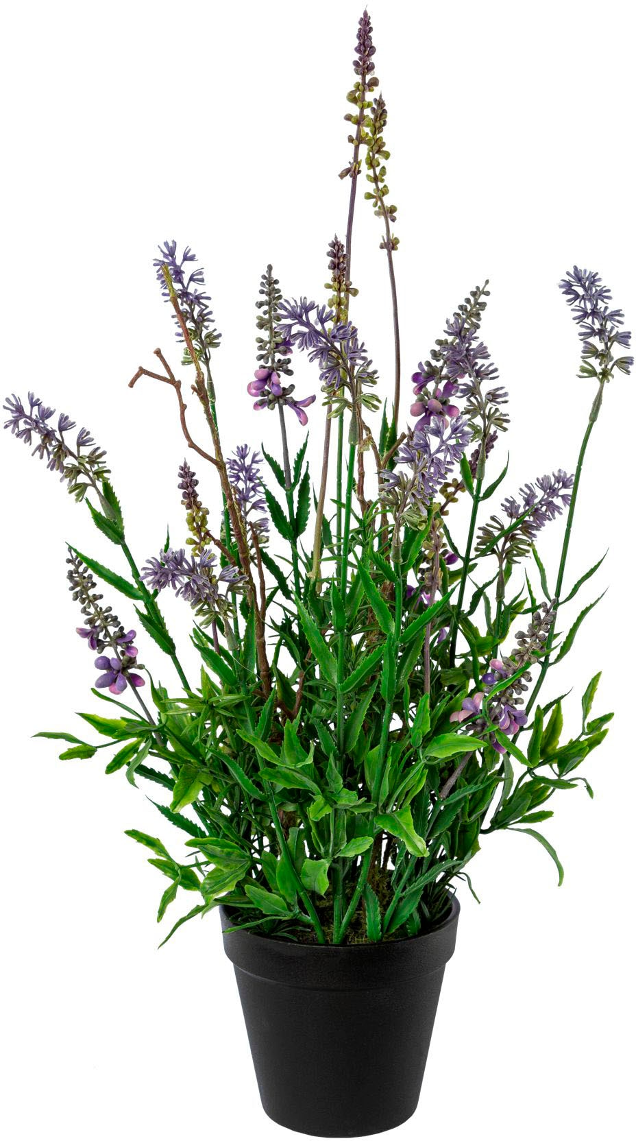 Creativ green Kunstblume "Lavendel im Topf 48cm hoch" Kunstpflanze täuschend echt mit filigranen Blüten