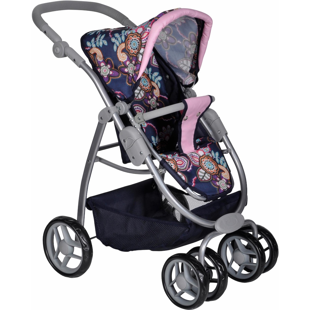 Knorrtoys® Kombi-Puppenwagen »Coco - Blau/Rosa/Blumen«, 2-in-1