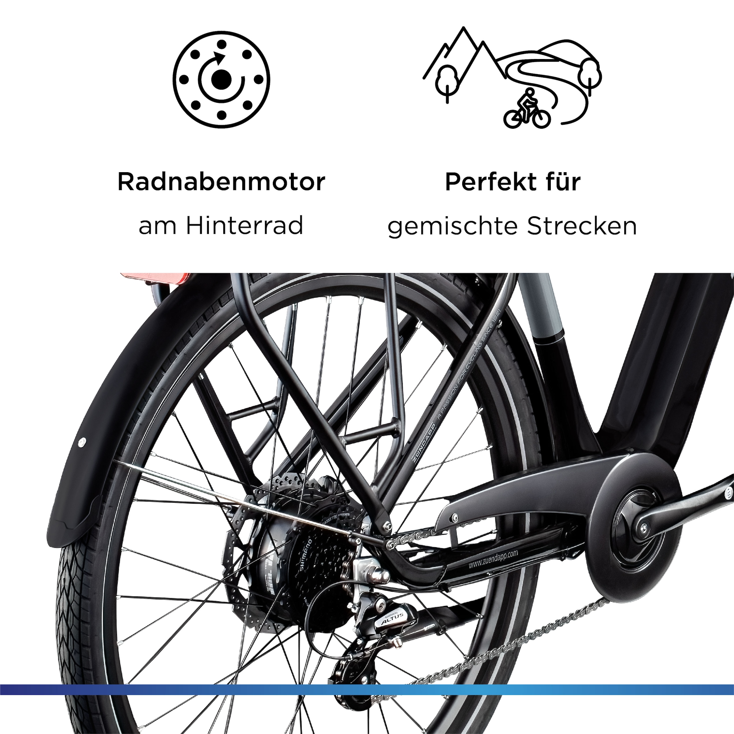 Zündapp »Z810« 24 Gang Shimano Altus RD-M310 Schaltwerk Kettenschaltung Heckmotor 250 W Pedelec, Elektrofahrrad für Herren