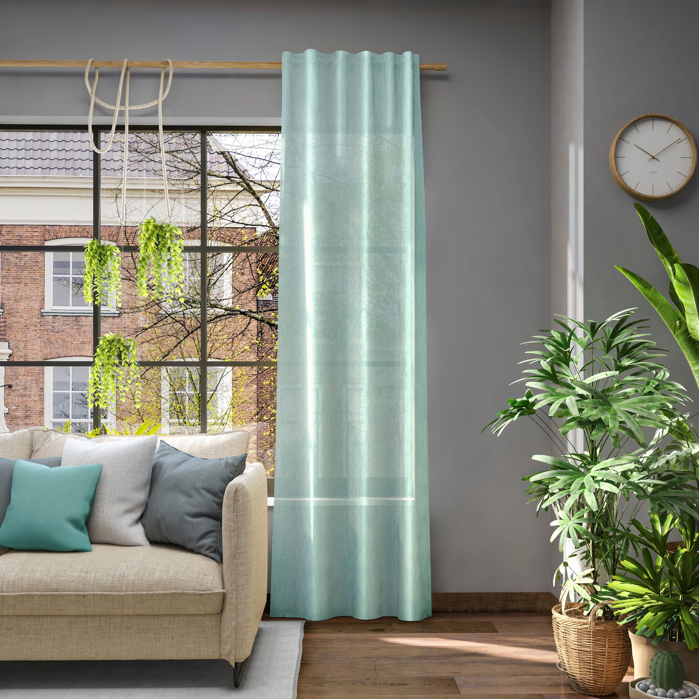 Vorhang NEUTEX FOR YOU, B:142cm H:190cm, grün, Jacquard, Polyester, Wohnzimmer, Gardinen, "Libre-ECO", nach Maß