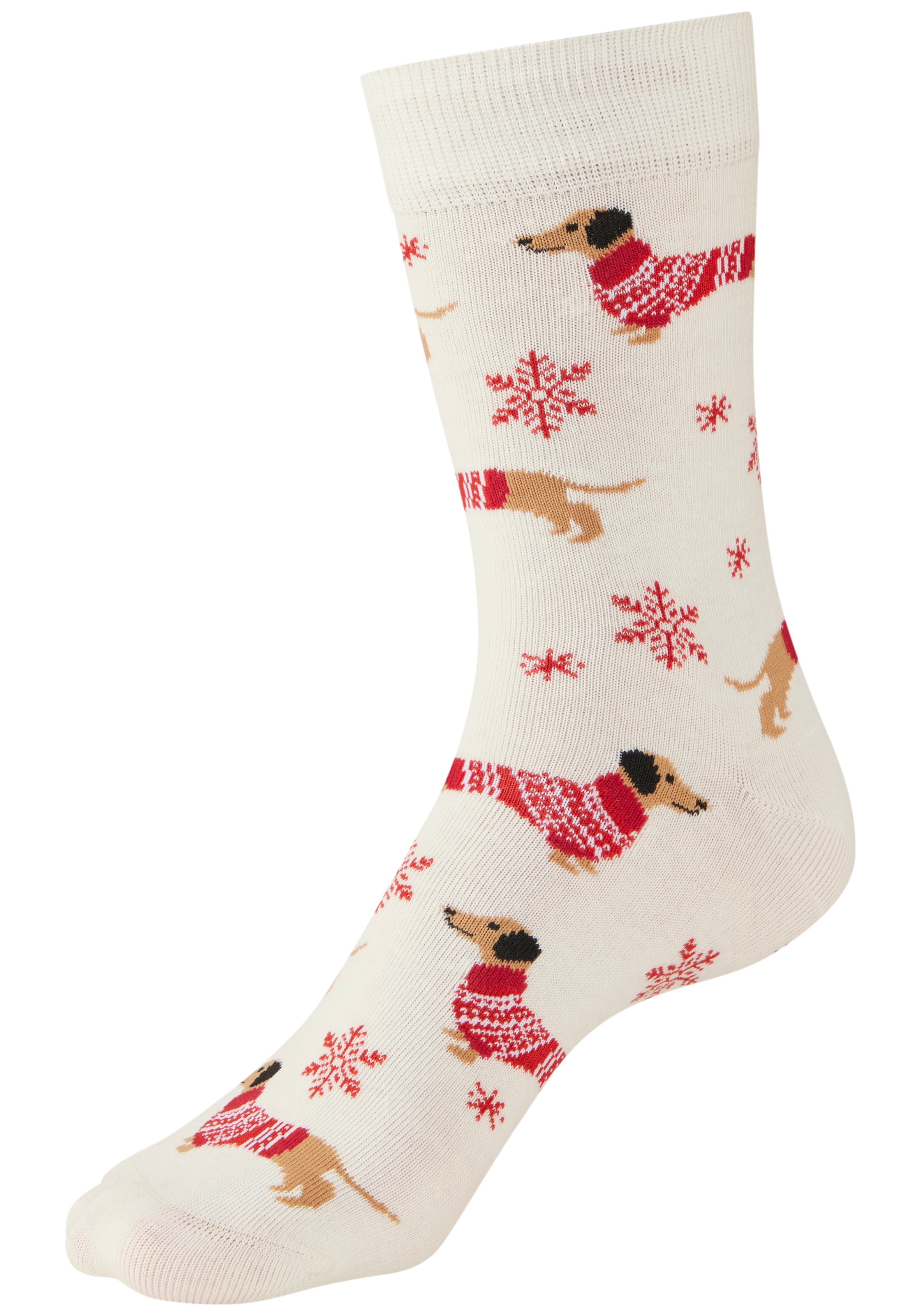 LASCANA Socken Packung, 3 Paar tlg. mit weihnachtlichem Dackelmotiv