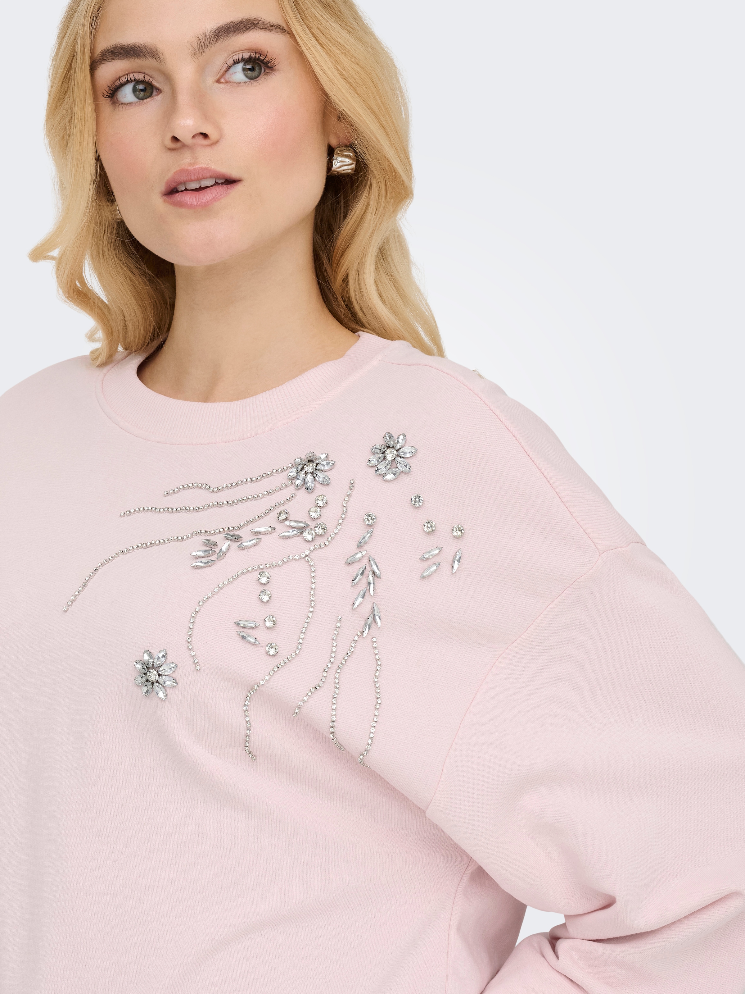 ONLY Sweatshirt »ONLCAMELA BROOKE GLITTER LS ONECK UB SWT«, Baumwollmischung, regular fit, Rundhals
