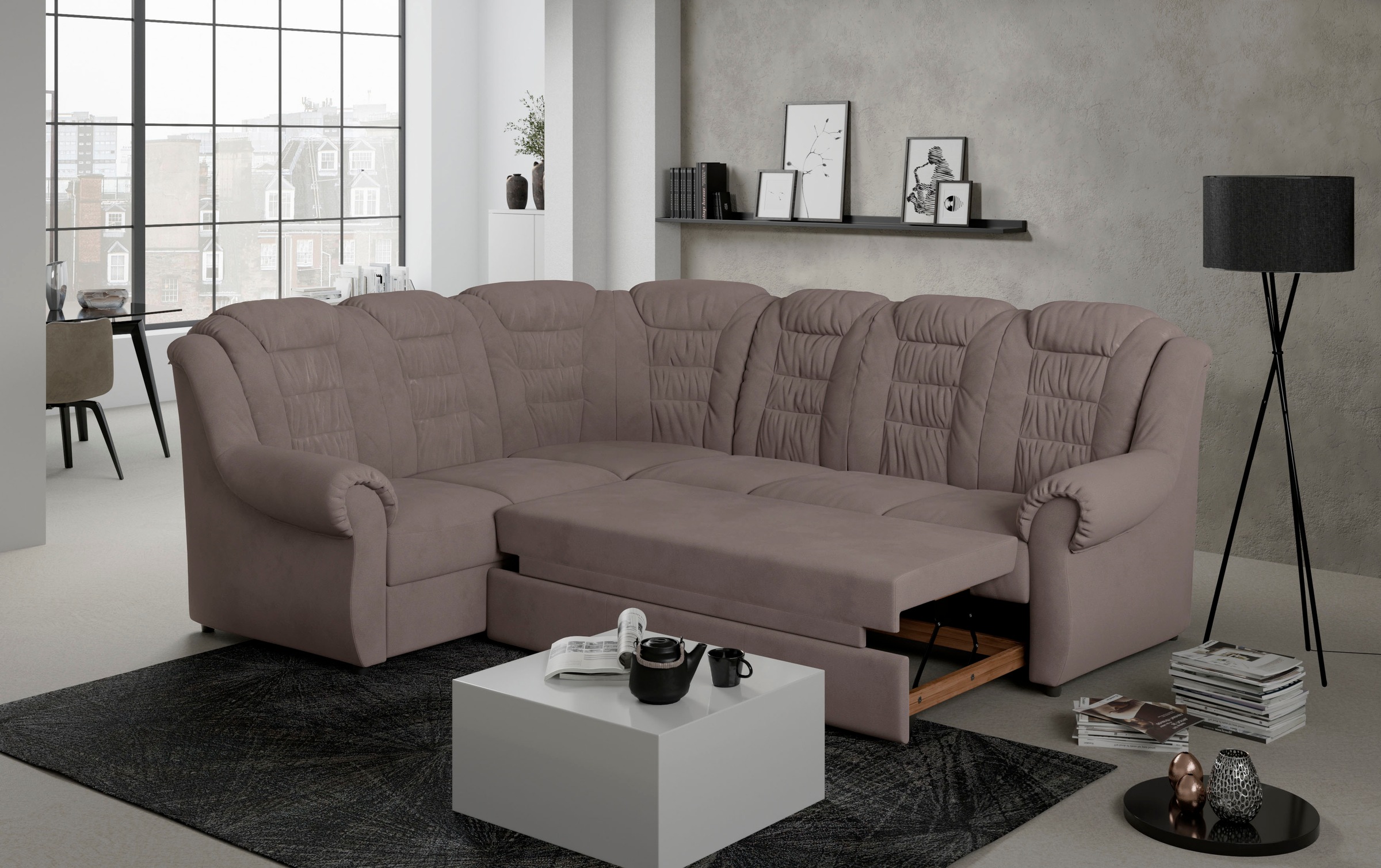 Home affaire Ecksofa »Boston L-Form«, mit hoher Rückenlehne, wahlweise mit Bettfunktion & Stauraum