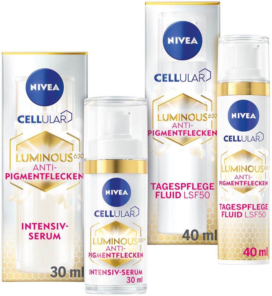 NIVEA Pflege-Set "CELLULAR Luminous Tagespflege+ Intensiv Serum"weiß, Hautpflegemittel, Gegen Pigment- und Altersflecken, auch für sensible Haut.